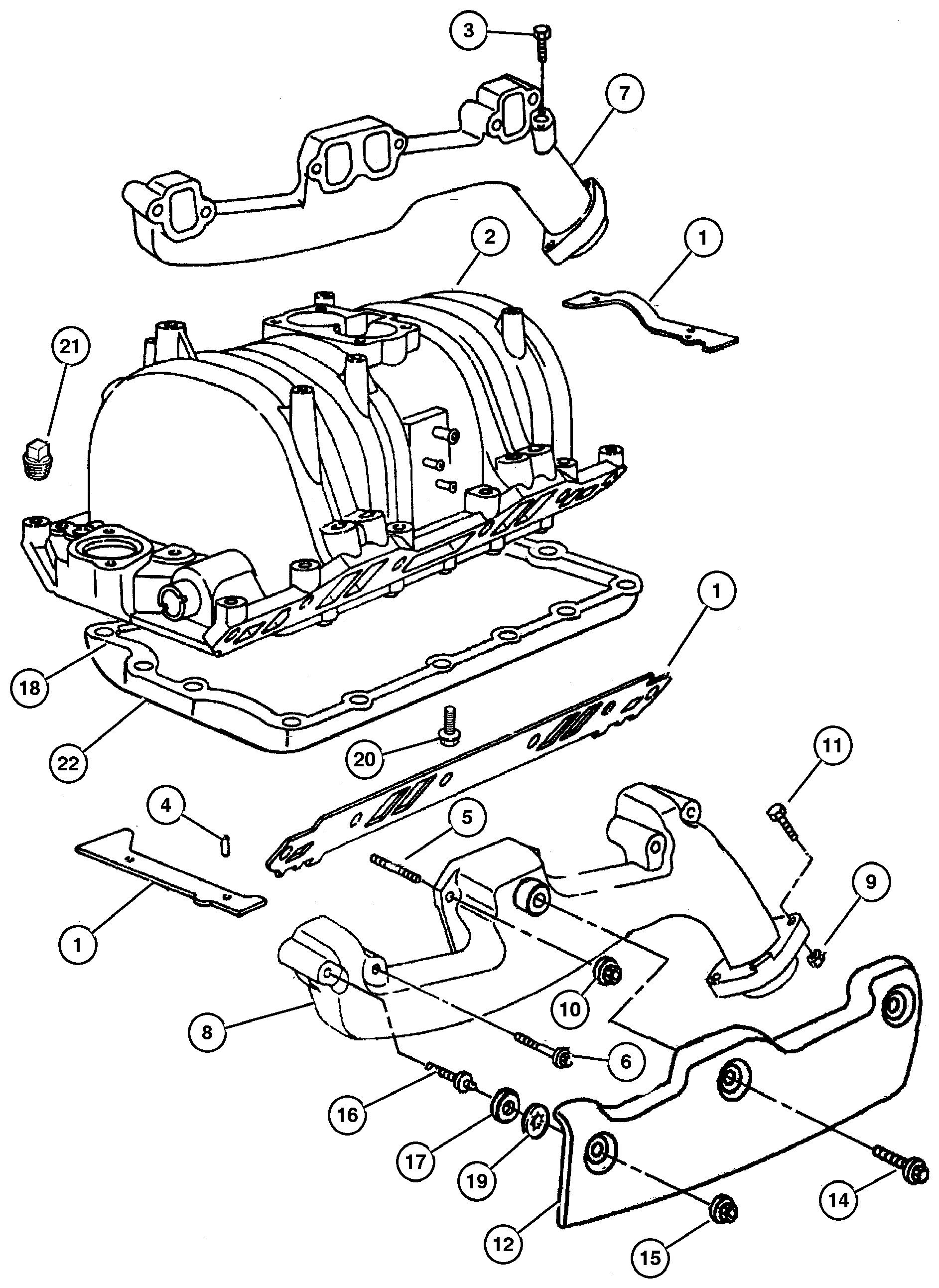 Exploded view: Manifold, Intake & Exhaust (ELF)