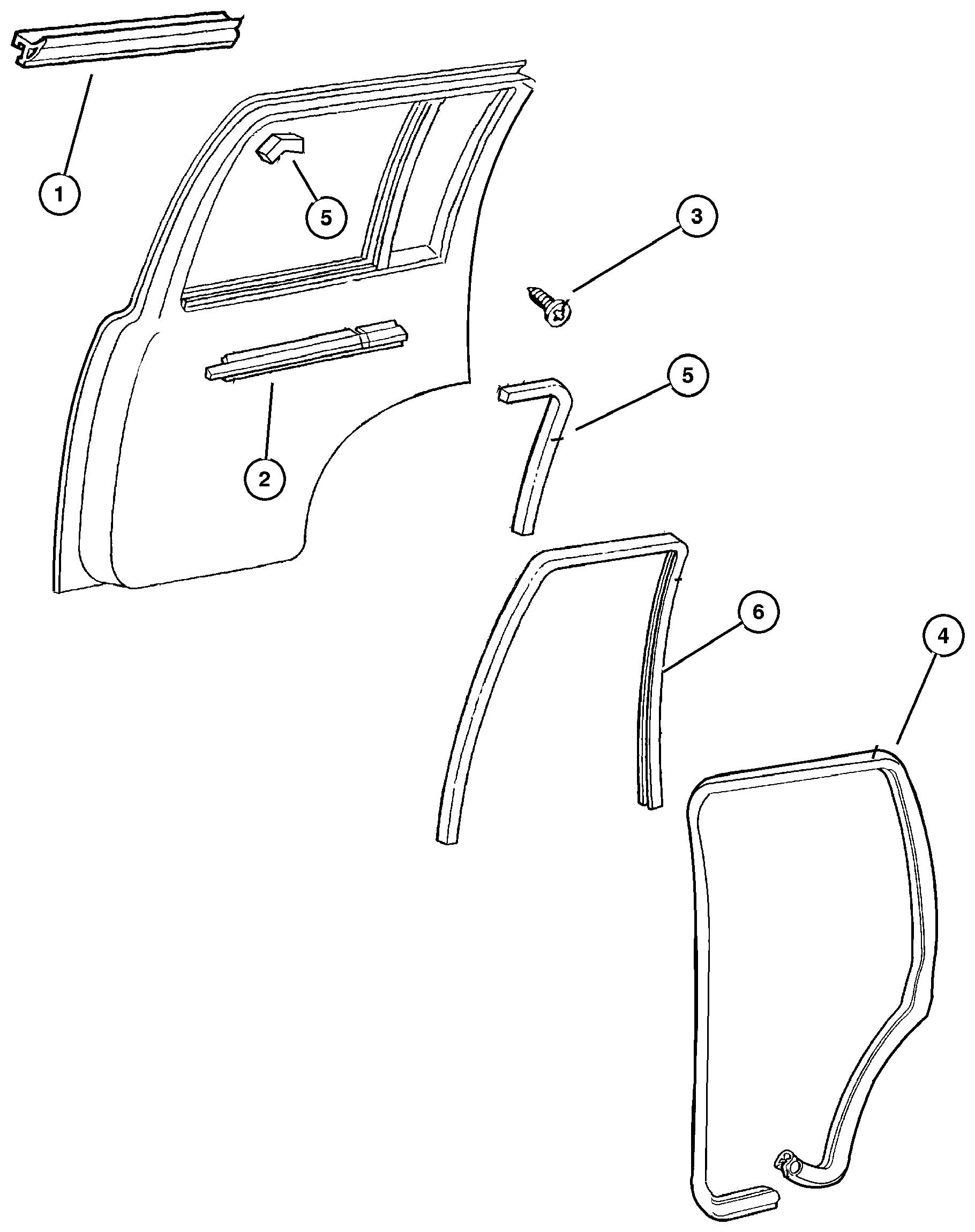 Exploded view: Door, Rear Weatherstrips and Seals
