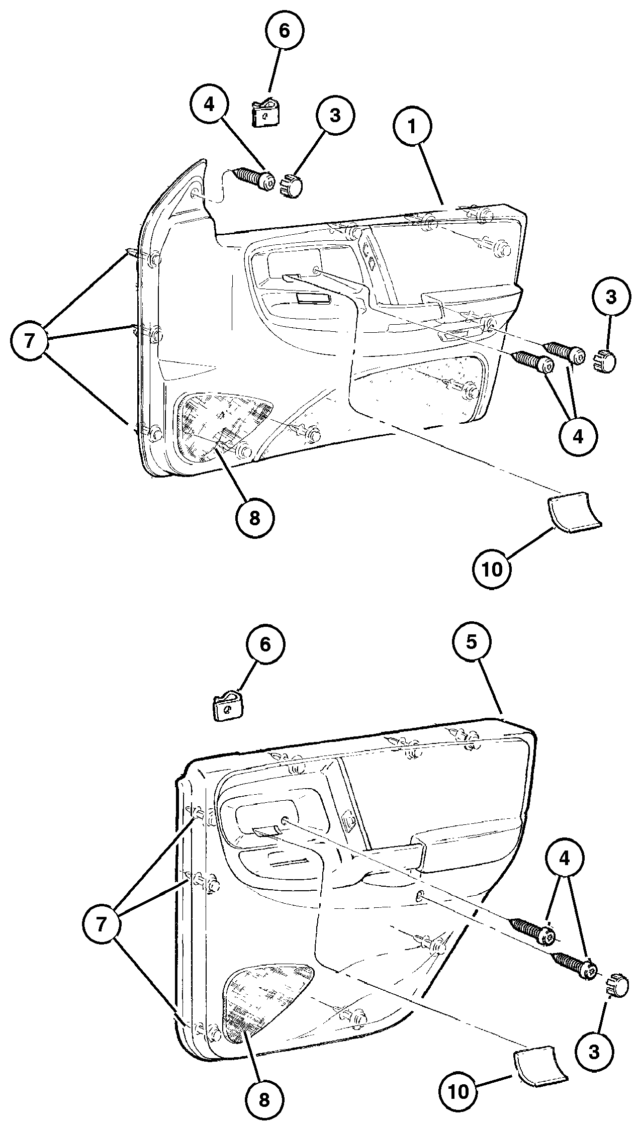 Exploded view: Door Trim Panels