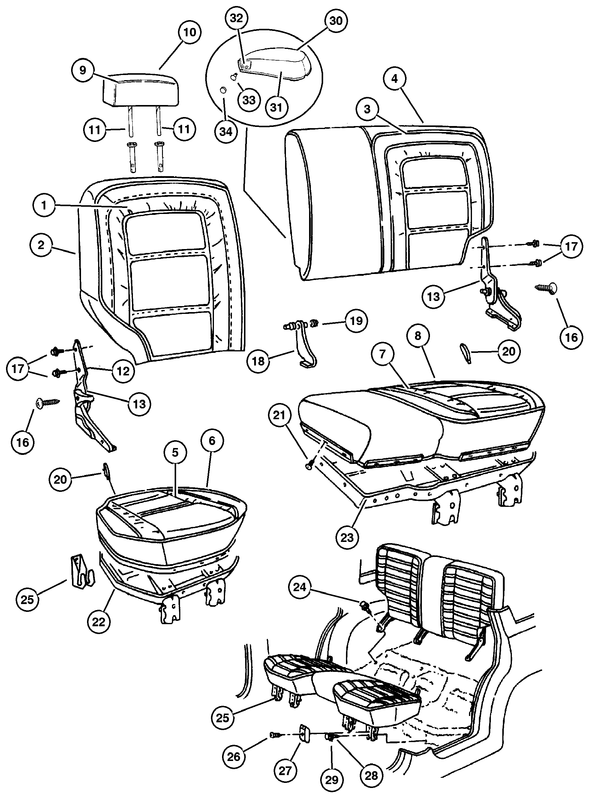 Exploded view: Rear Seat