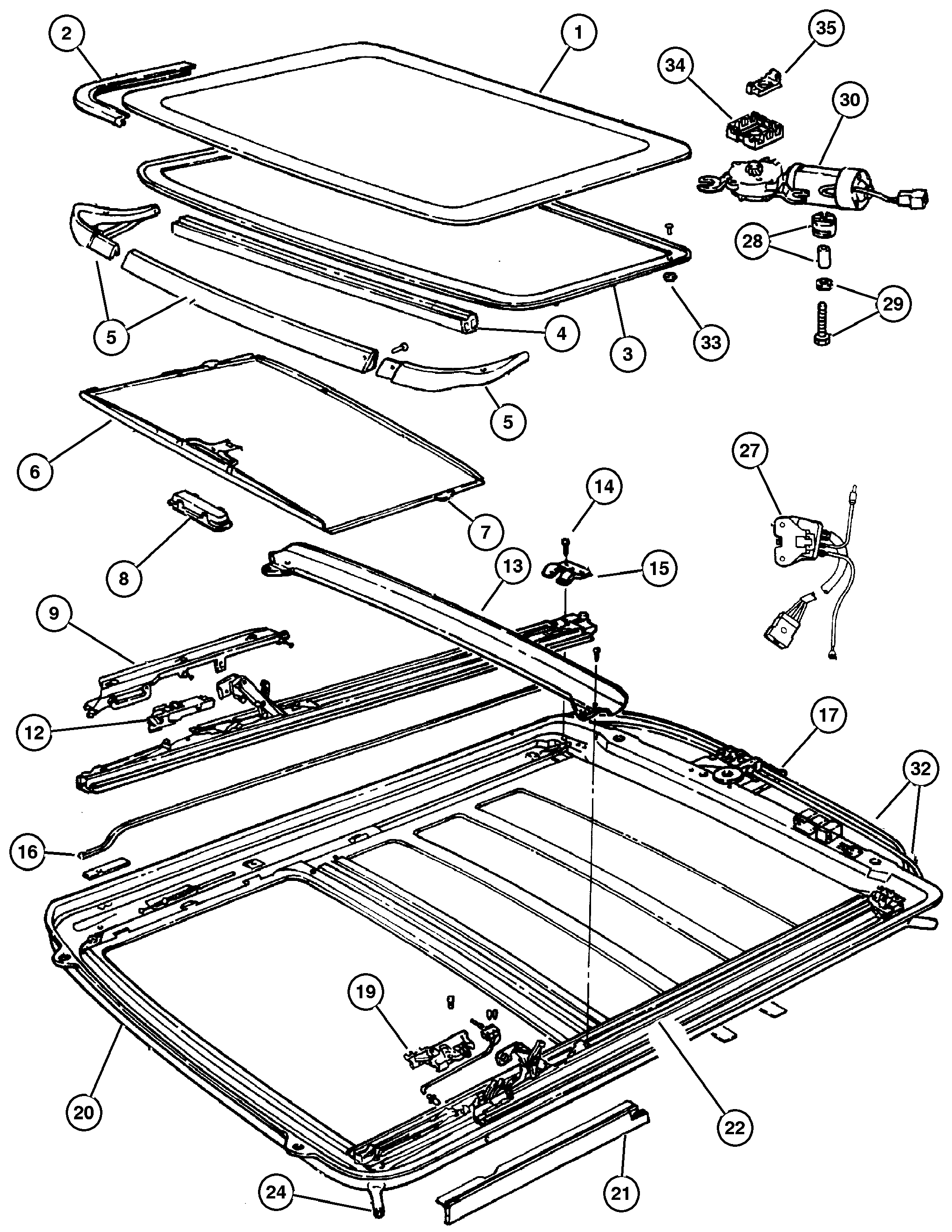 Exploded view: Sunroof Componet Parts