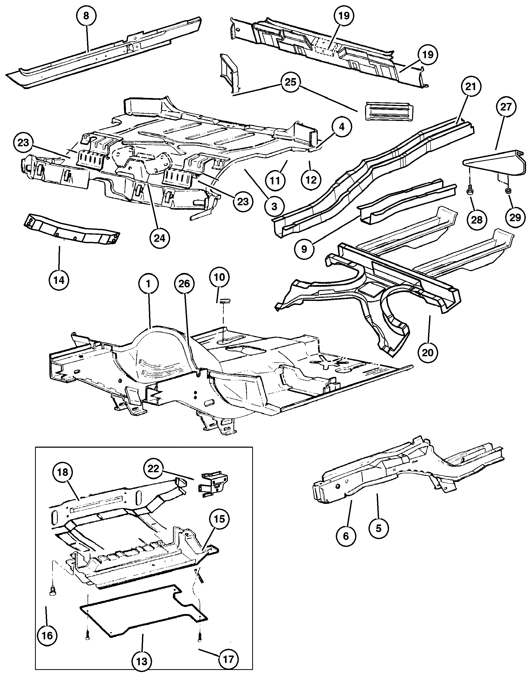 Exploded view: Floor Pans