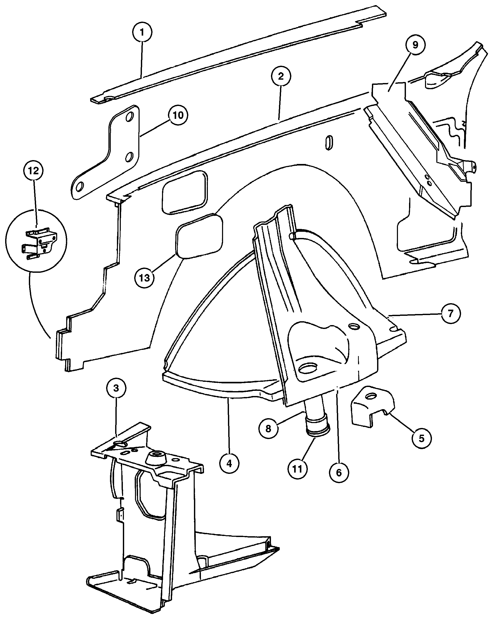 Exploded view: Panels, Front End Inner and Wheelhouse