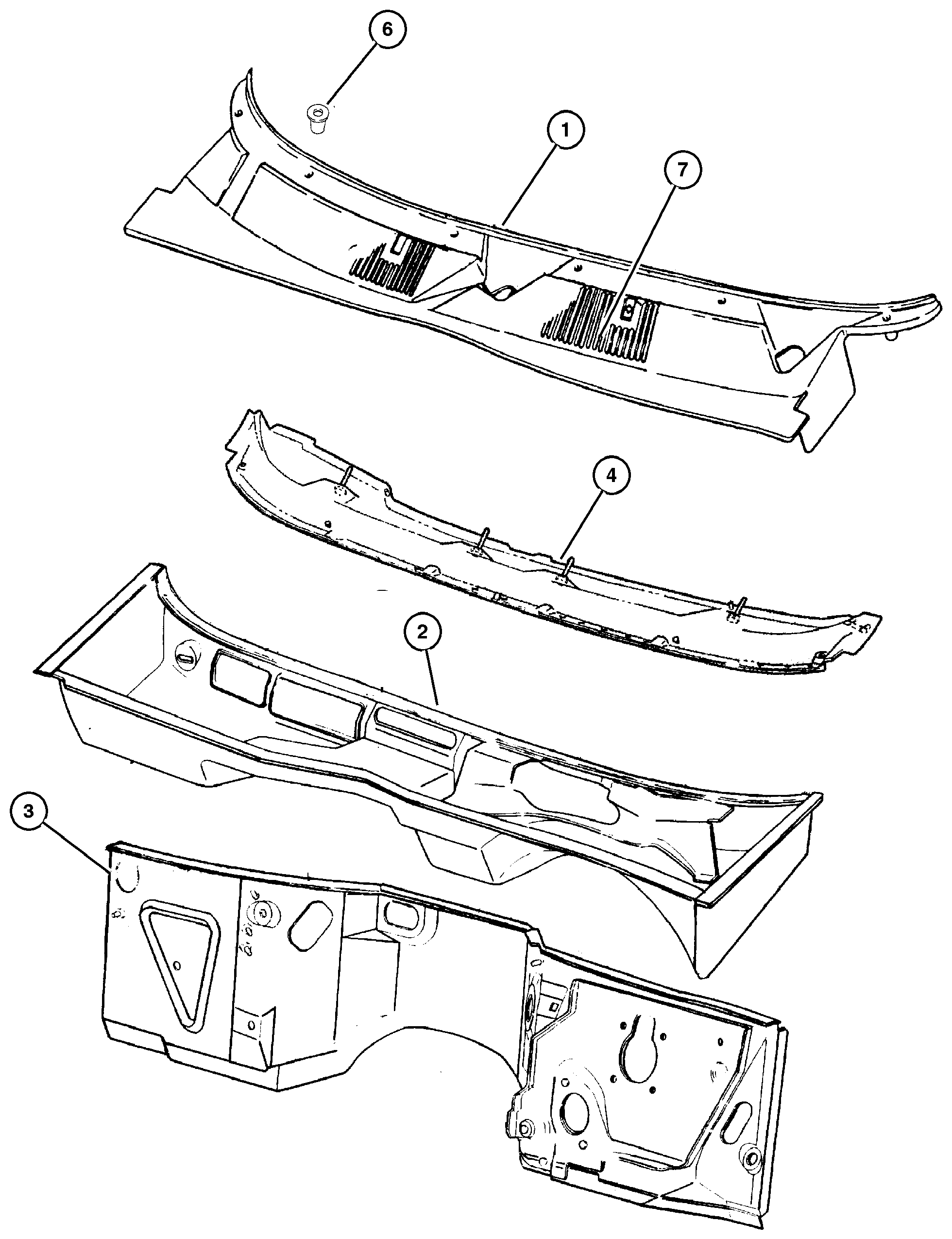 Exploded view: Panels, Cowl and Dash