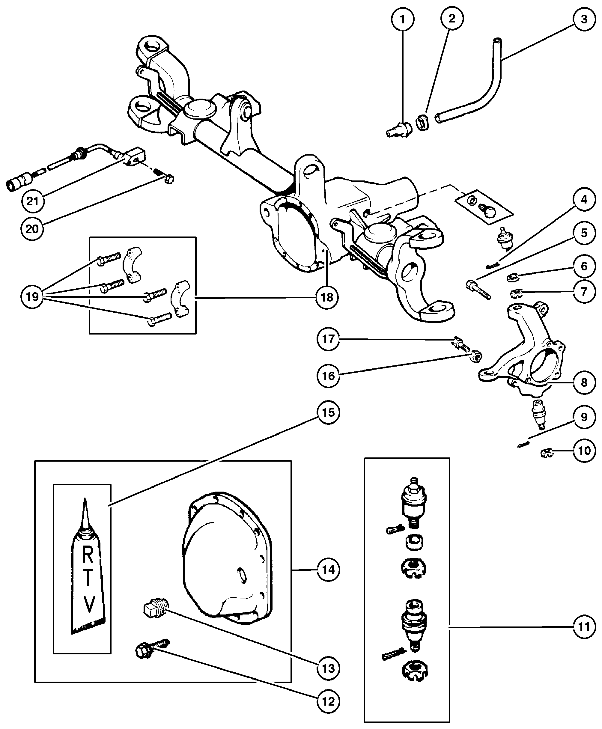 Exploded view: Housing,Front Axle 4 Wheel Drive