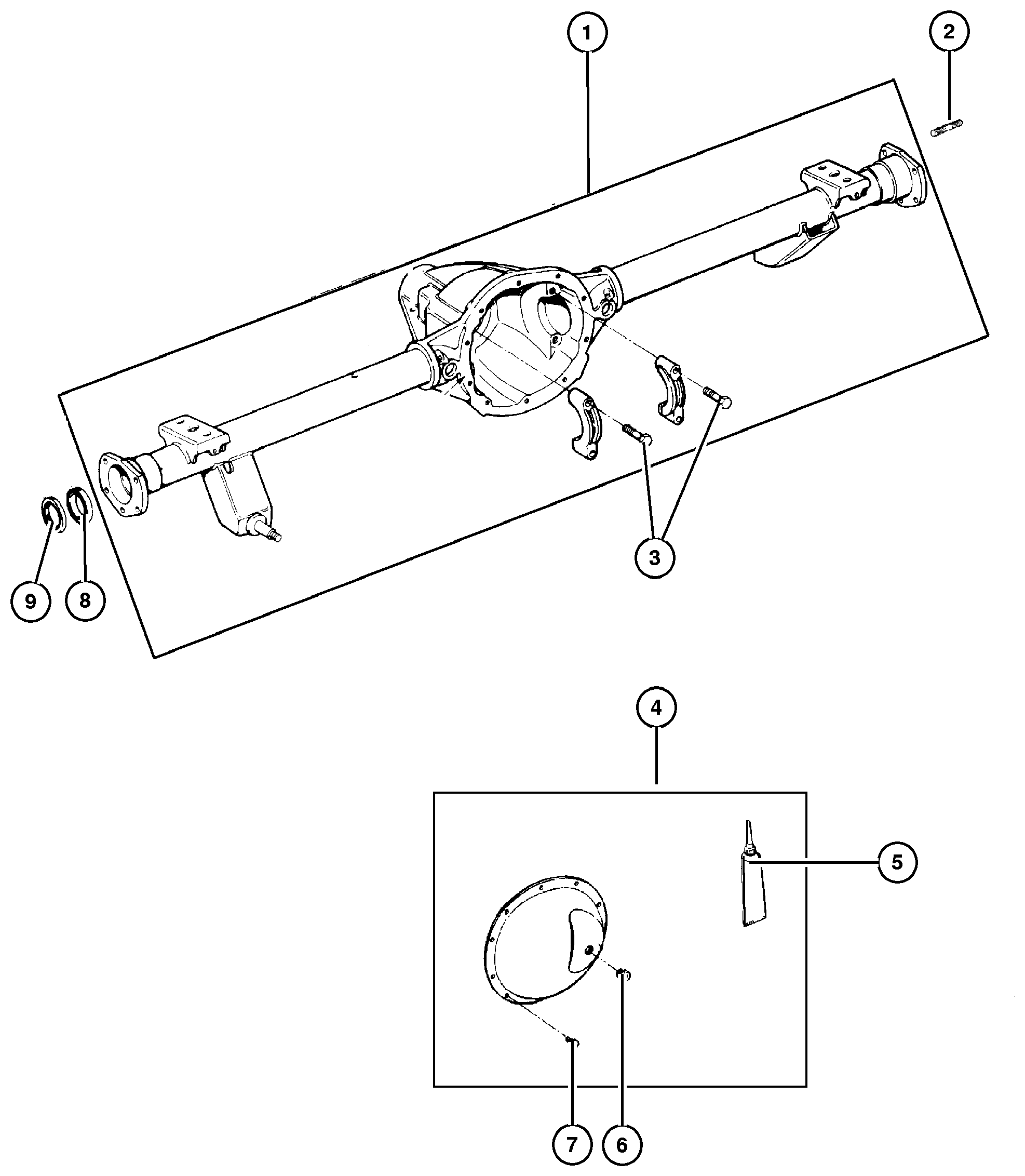 Exploded view: Housing,Rear,Axle,Dana Model 35