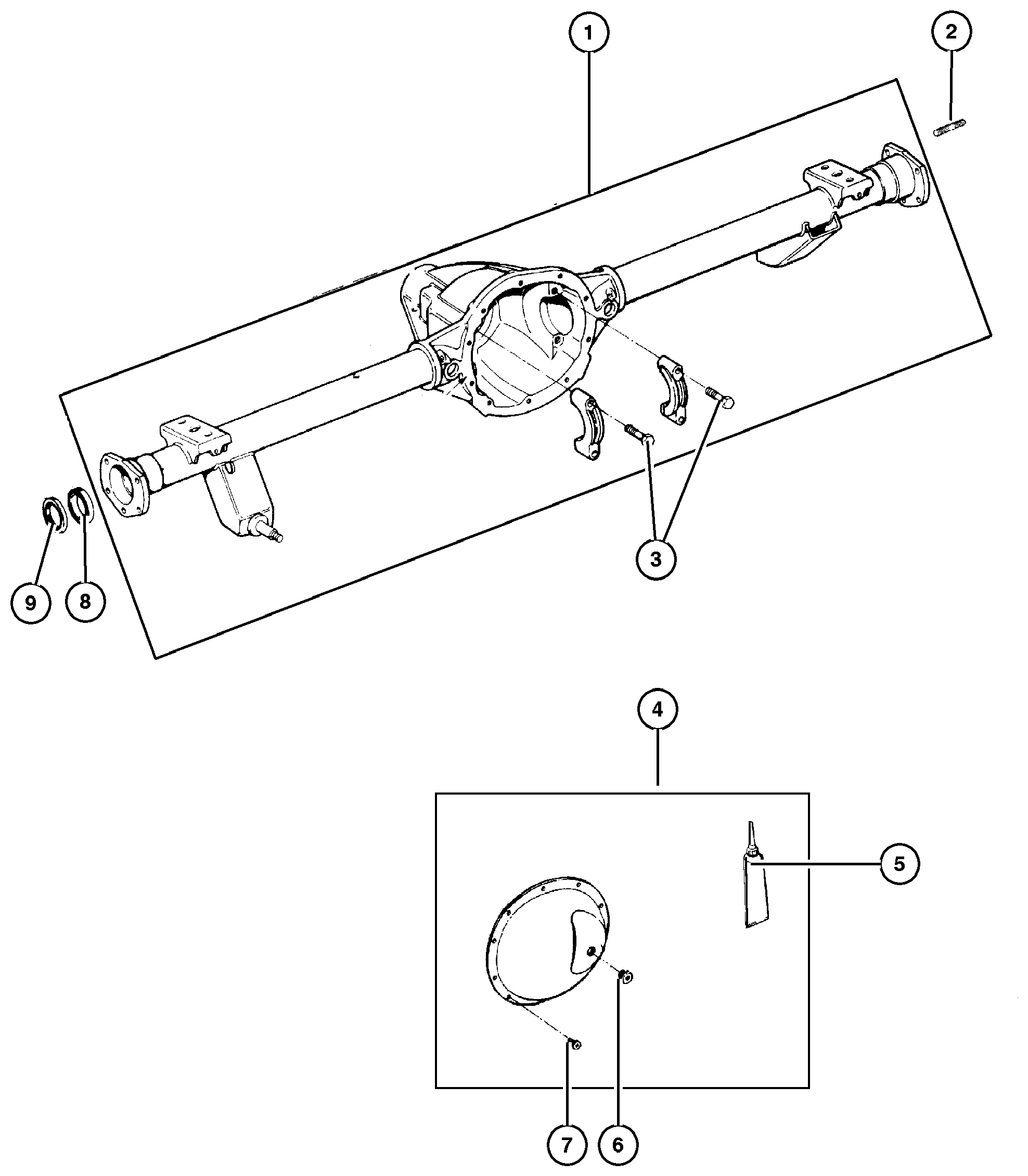 Exploded view: Housing,Rear,Axle,Dana Model 44