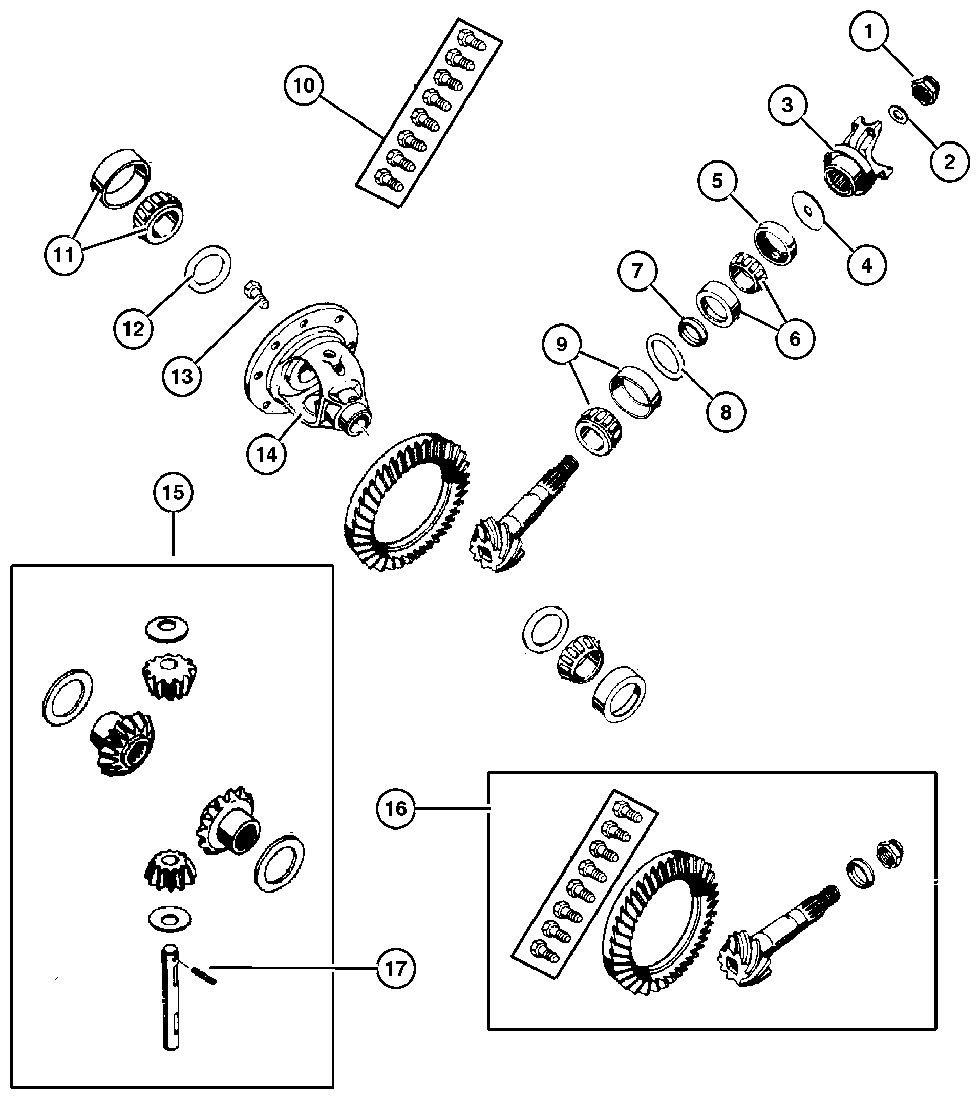 Exploded view: Differential,Rear,Dana Model 44,without Trac-Lok [DSA]