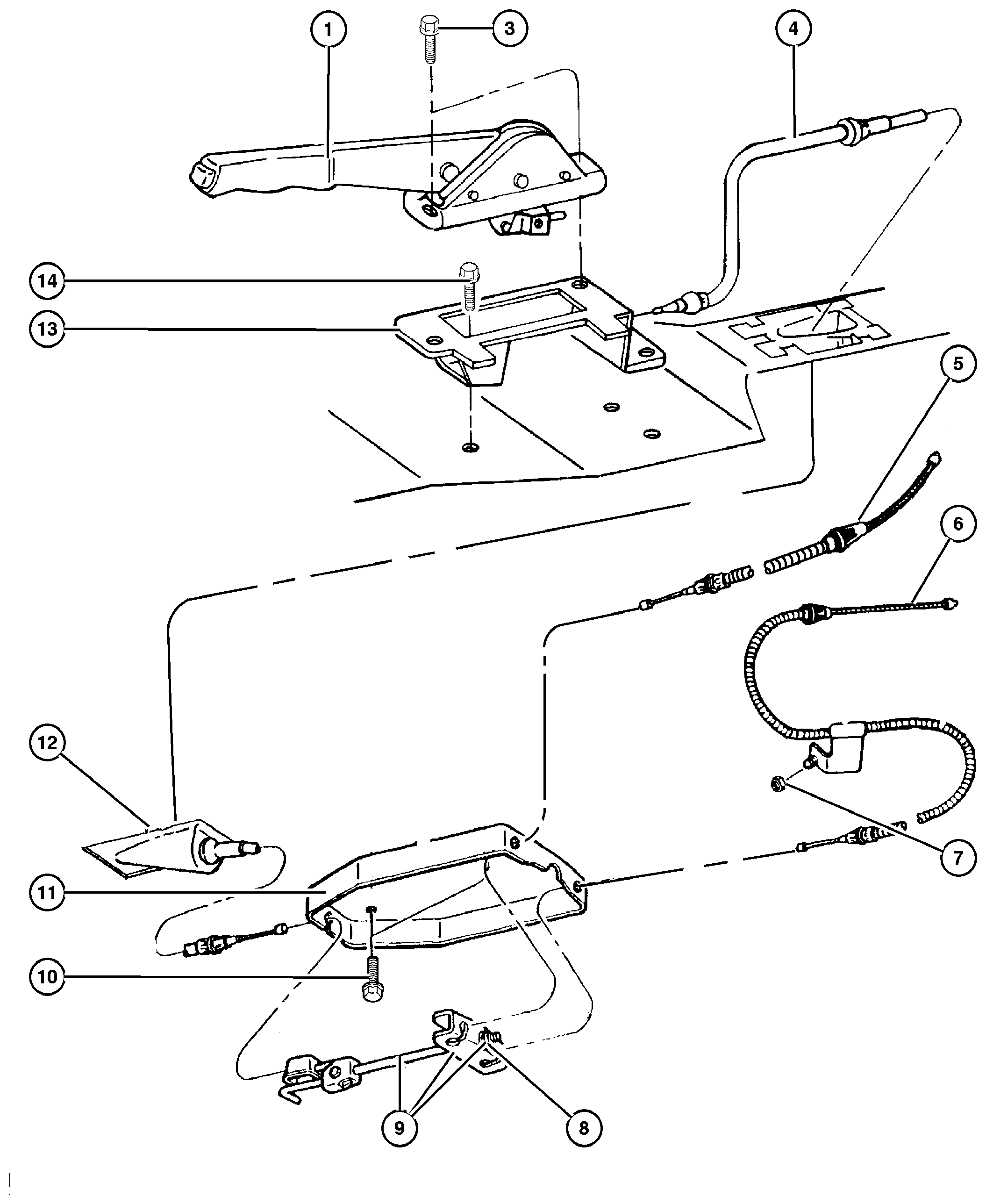 Exploded view: Lever Assembly And Cables Parking Brake