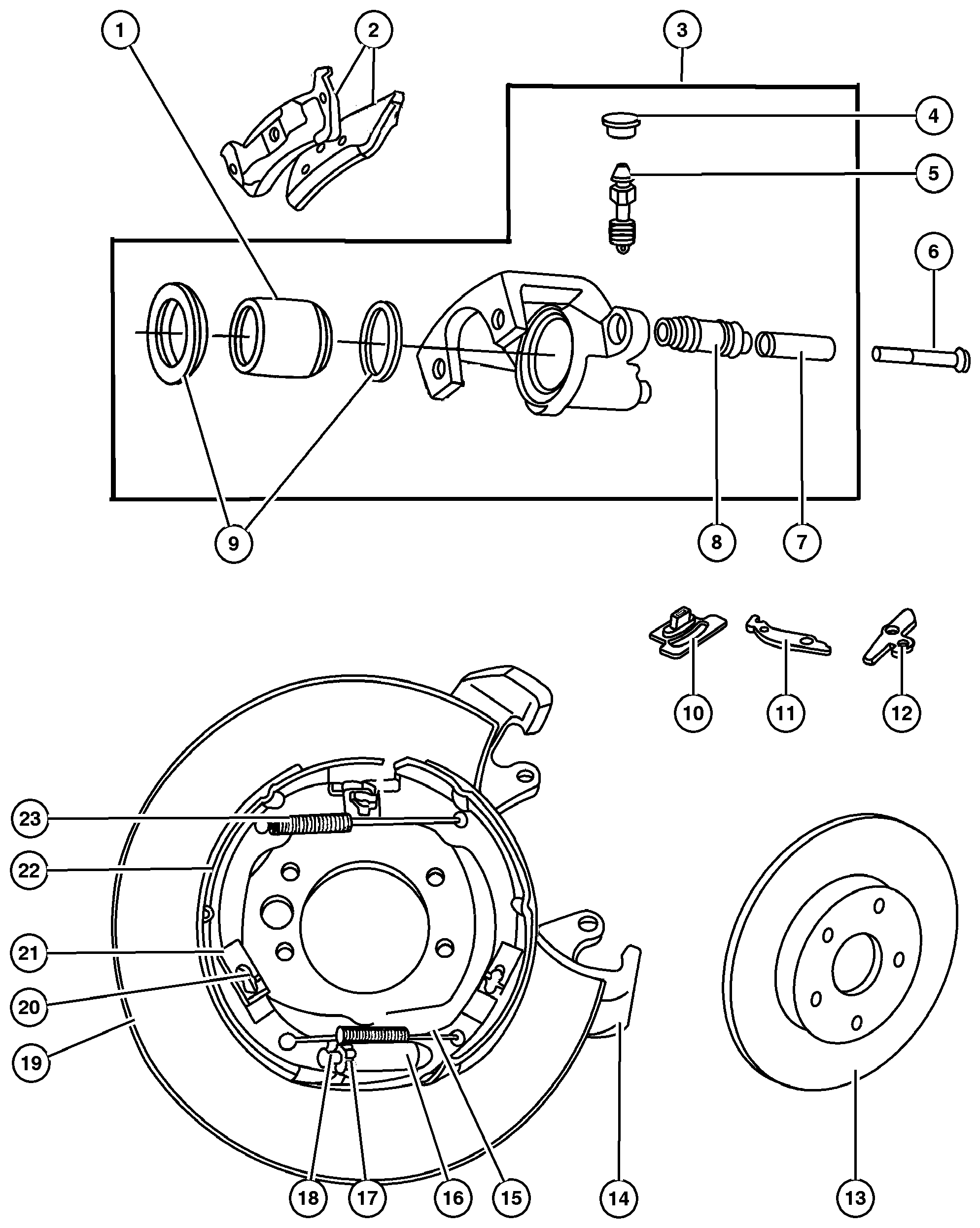 Exploded view: Brakes,Rear