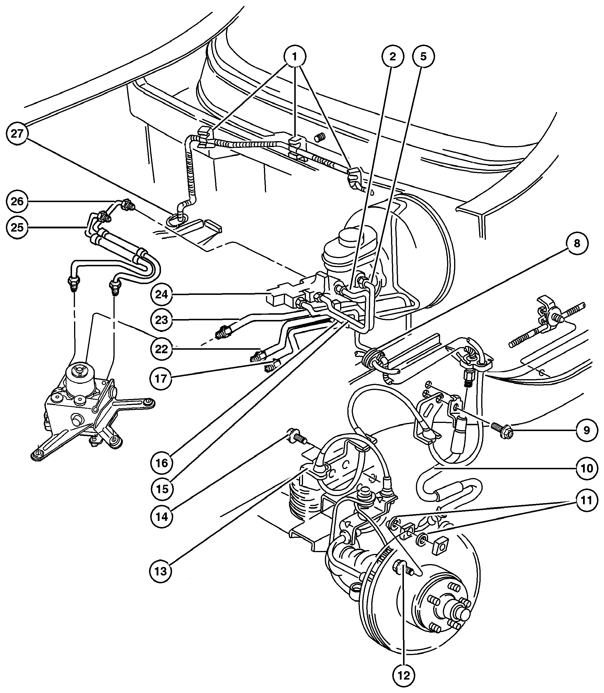 Exploded view: Brake Lines And Hoses,Front