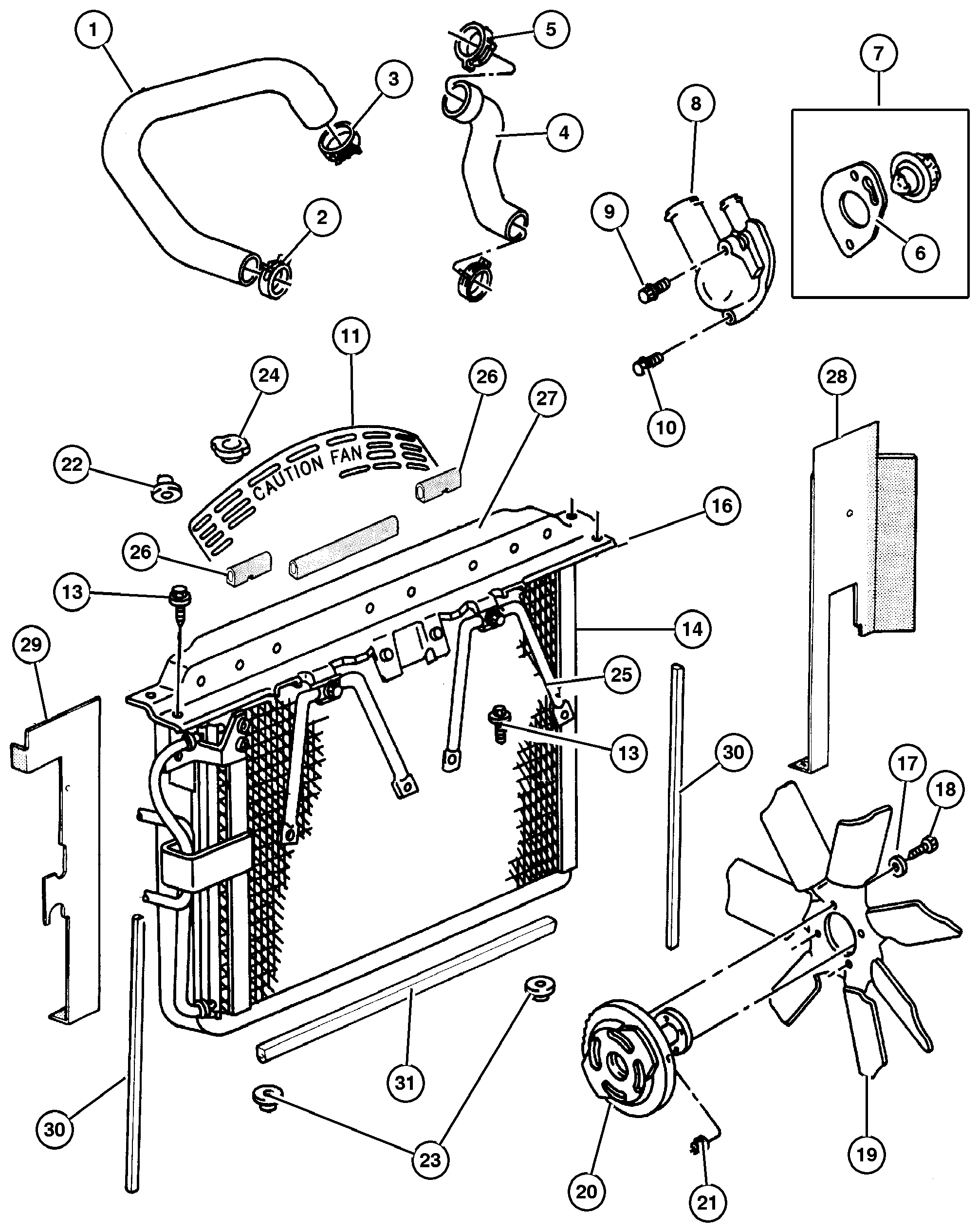 Exploded view: Radiator and Related Parts 4.0L Engine