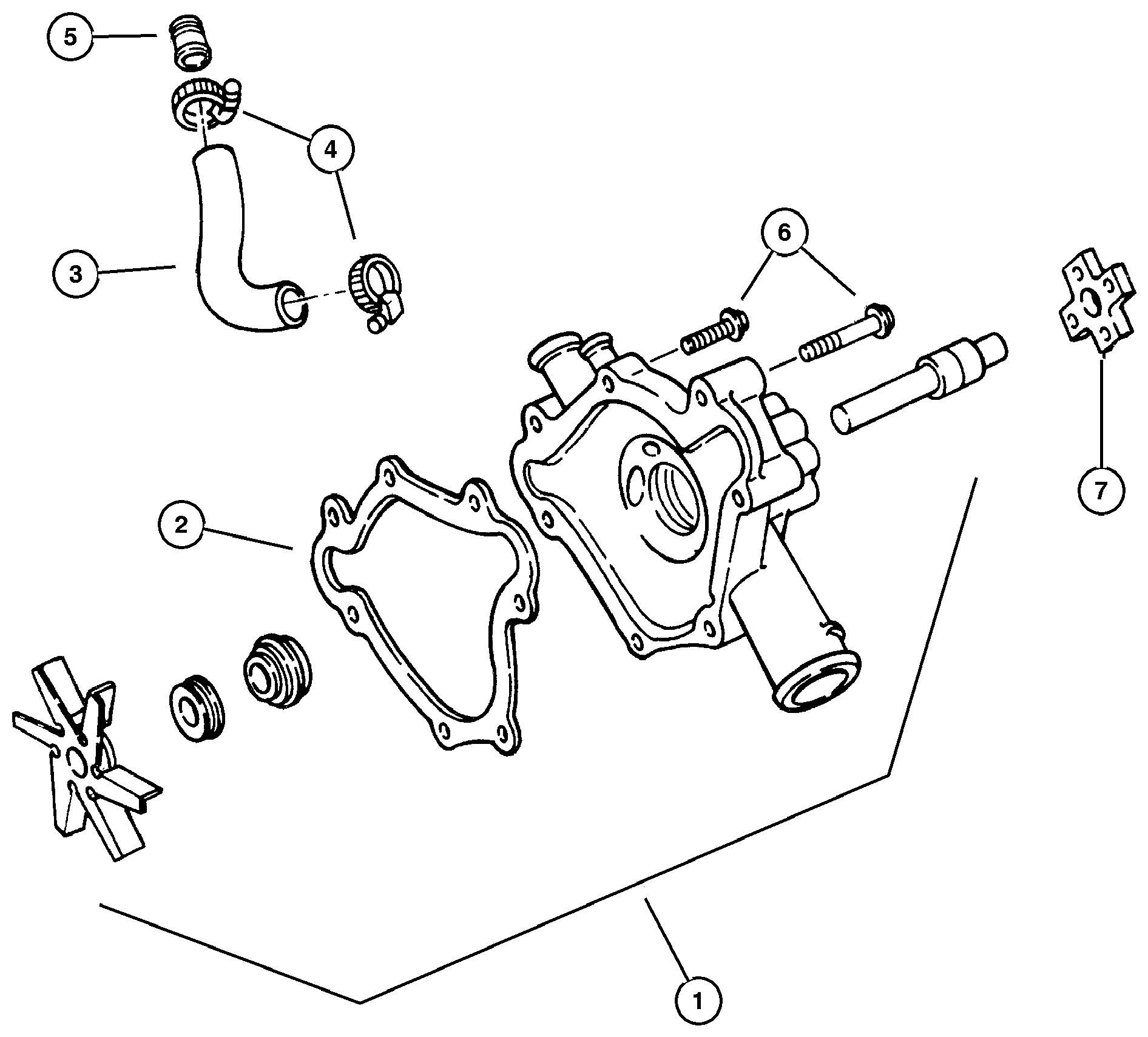 Exploded view: Water Pump and Related Parts 5.2L and 5.9L Engines