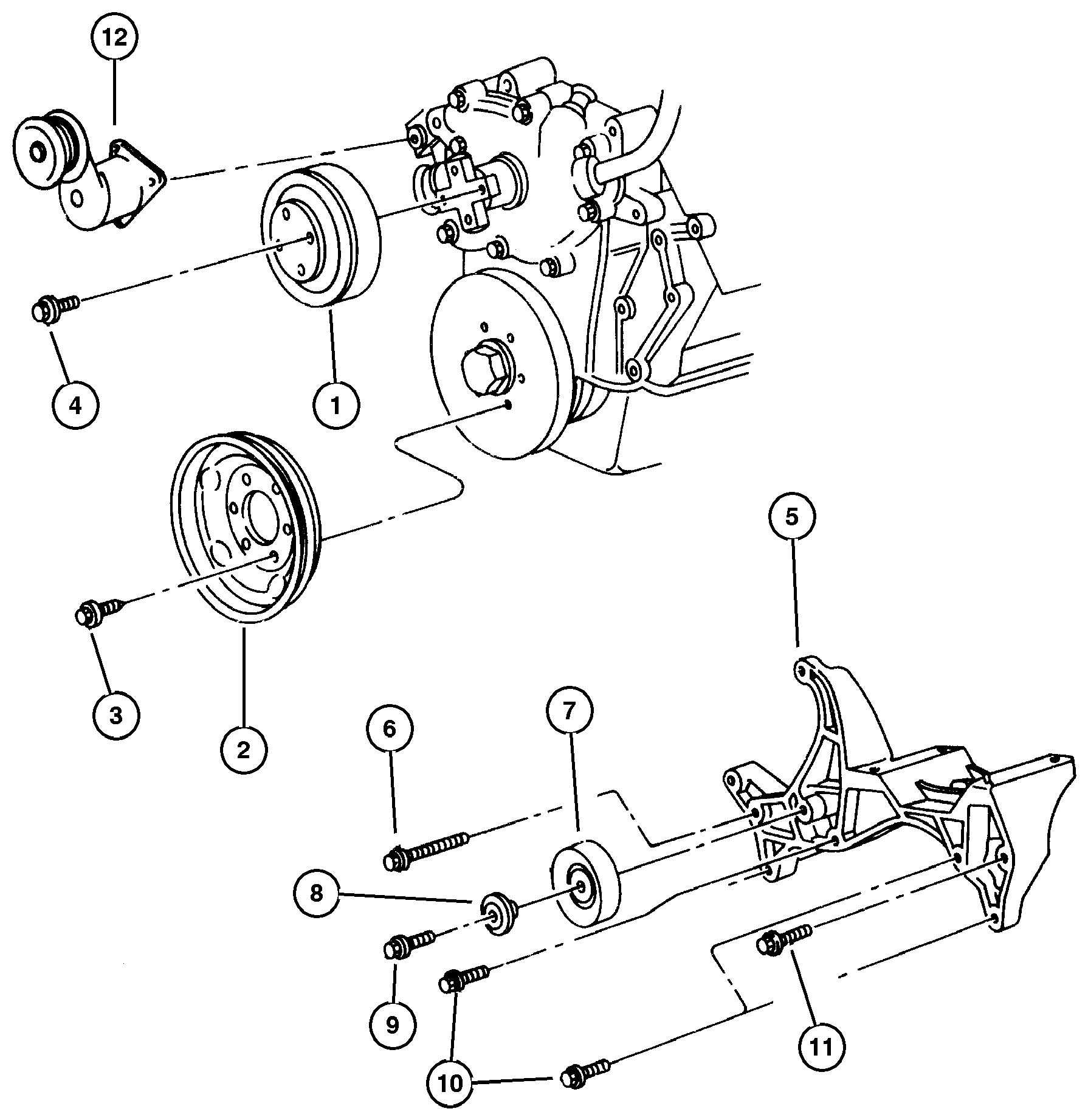 Exploded view: Drive Pulleys 5.2L and 5.9L Engines
