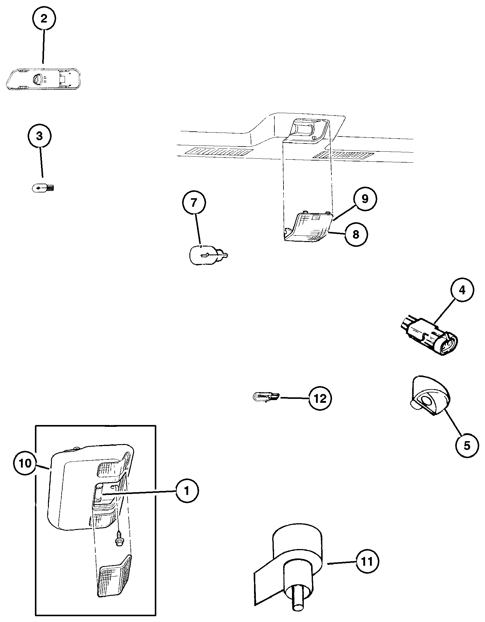 Exploded view: Lamps Courtesy, Dome, Cargo