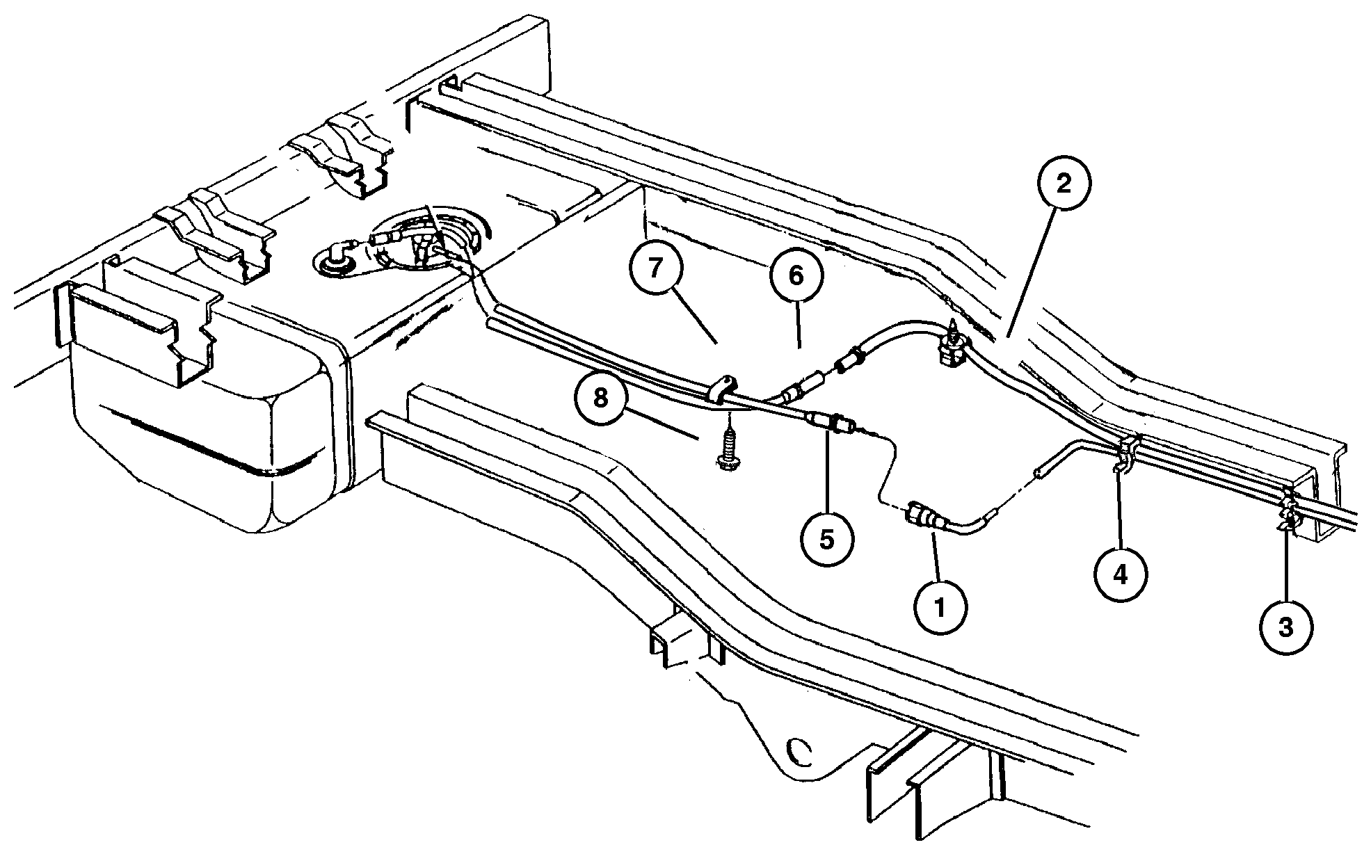 Exploded view: Fuel Lines, Rear 4.0L (ERH), 5.2L (ELF), 5.9L (EML) Engine