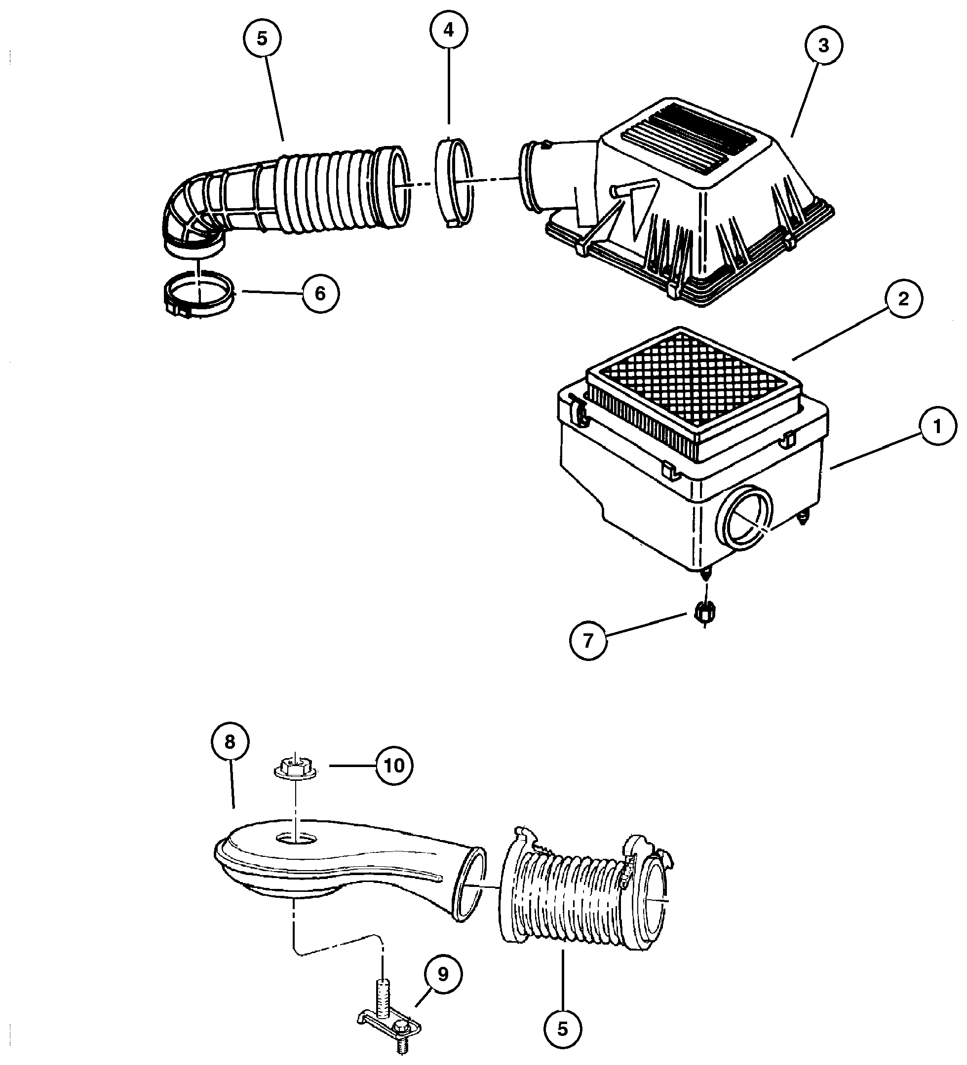 Exploded view: Air Cleaner 4.0L (ERH), 5.2L (ELF), 5.9L (EML) Engine