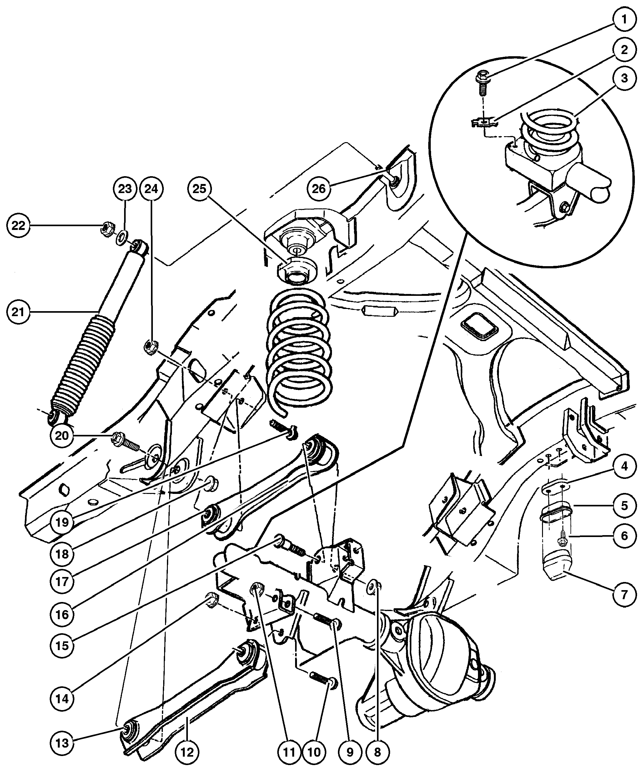 Exploded view: Suspension,Rear,Springs,Shocks