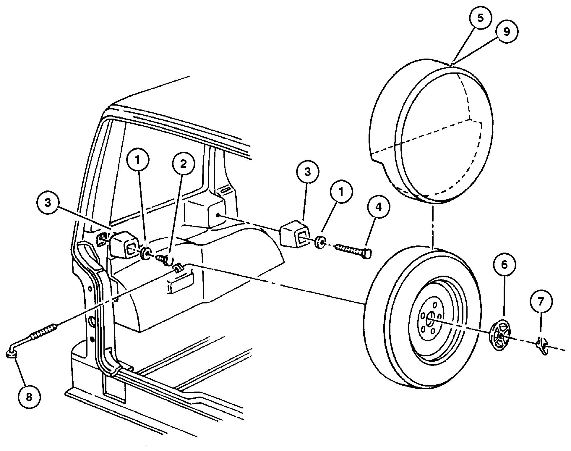 Exploded view: Wheel, Spare Inside Mounting
