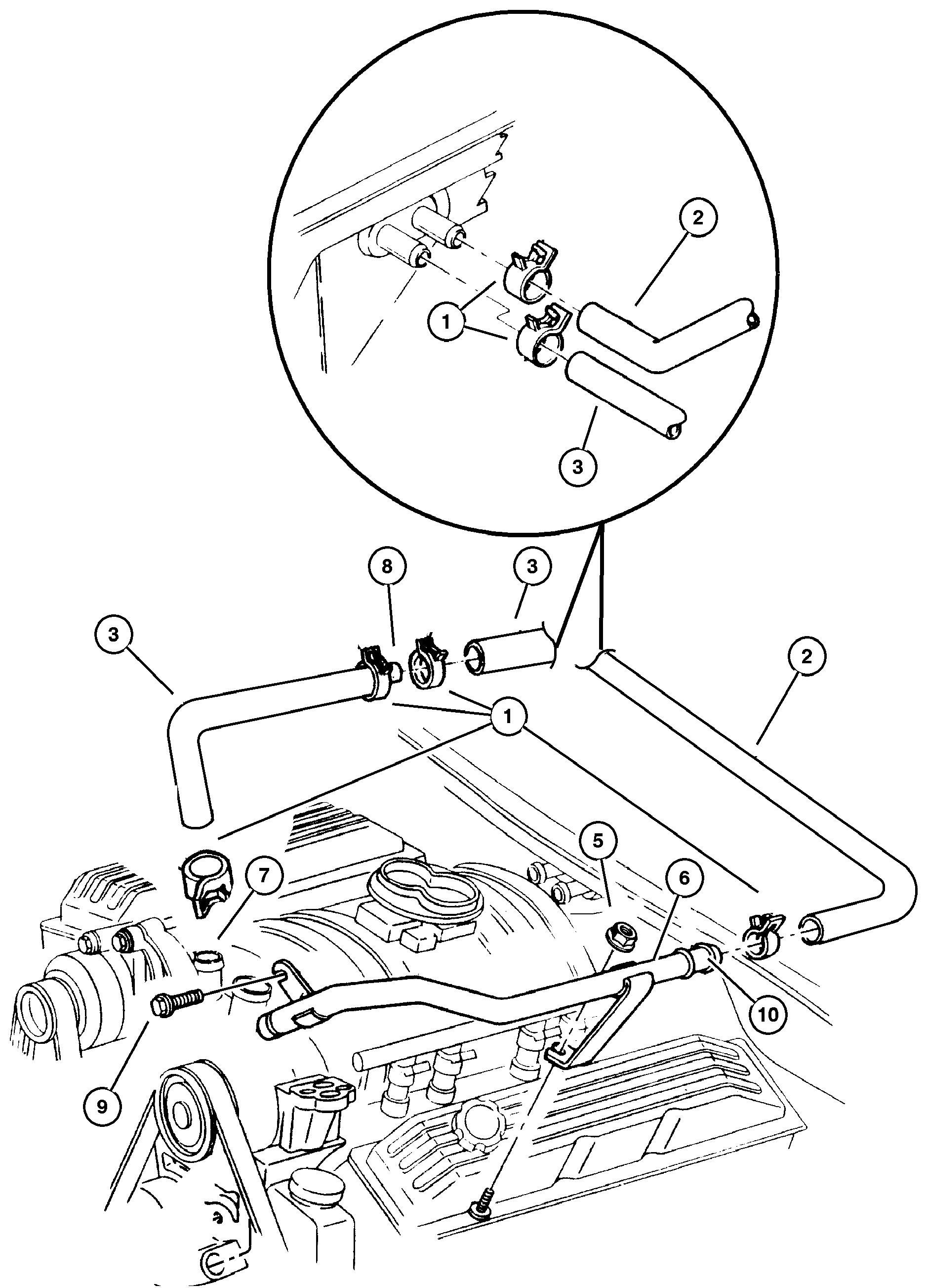 Exploded view: Hoses, Heater 5.2L and 5.9L Engines