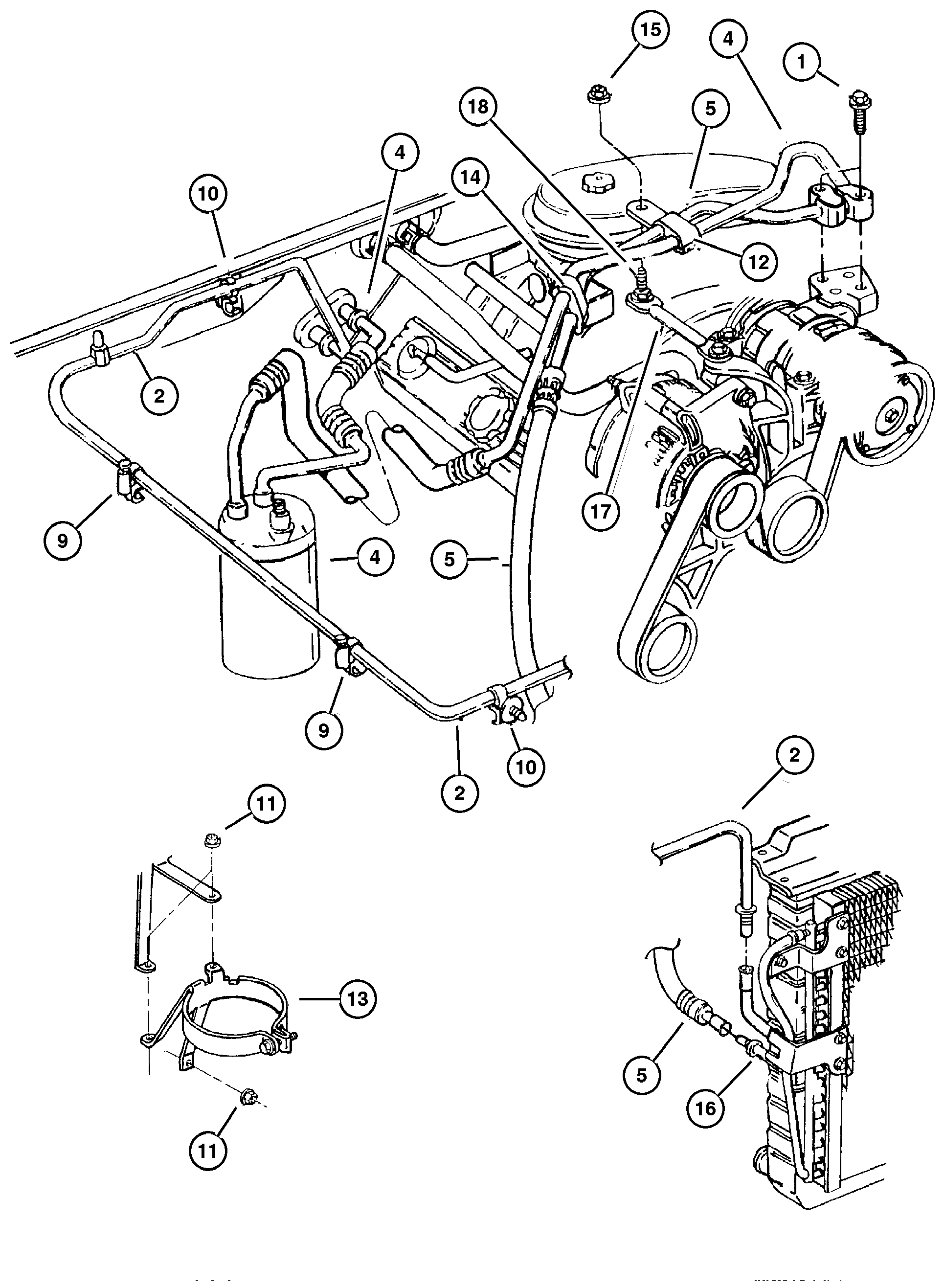 Exploded view: Accumulator, Condenser and Lines 5.2L and 5.9L Engines