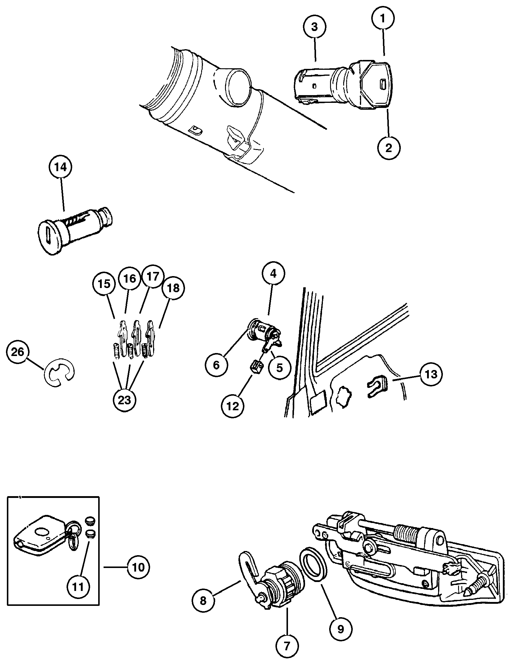 Exploded view: Lock Cylinder and Keys