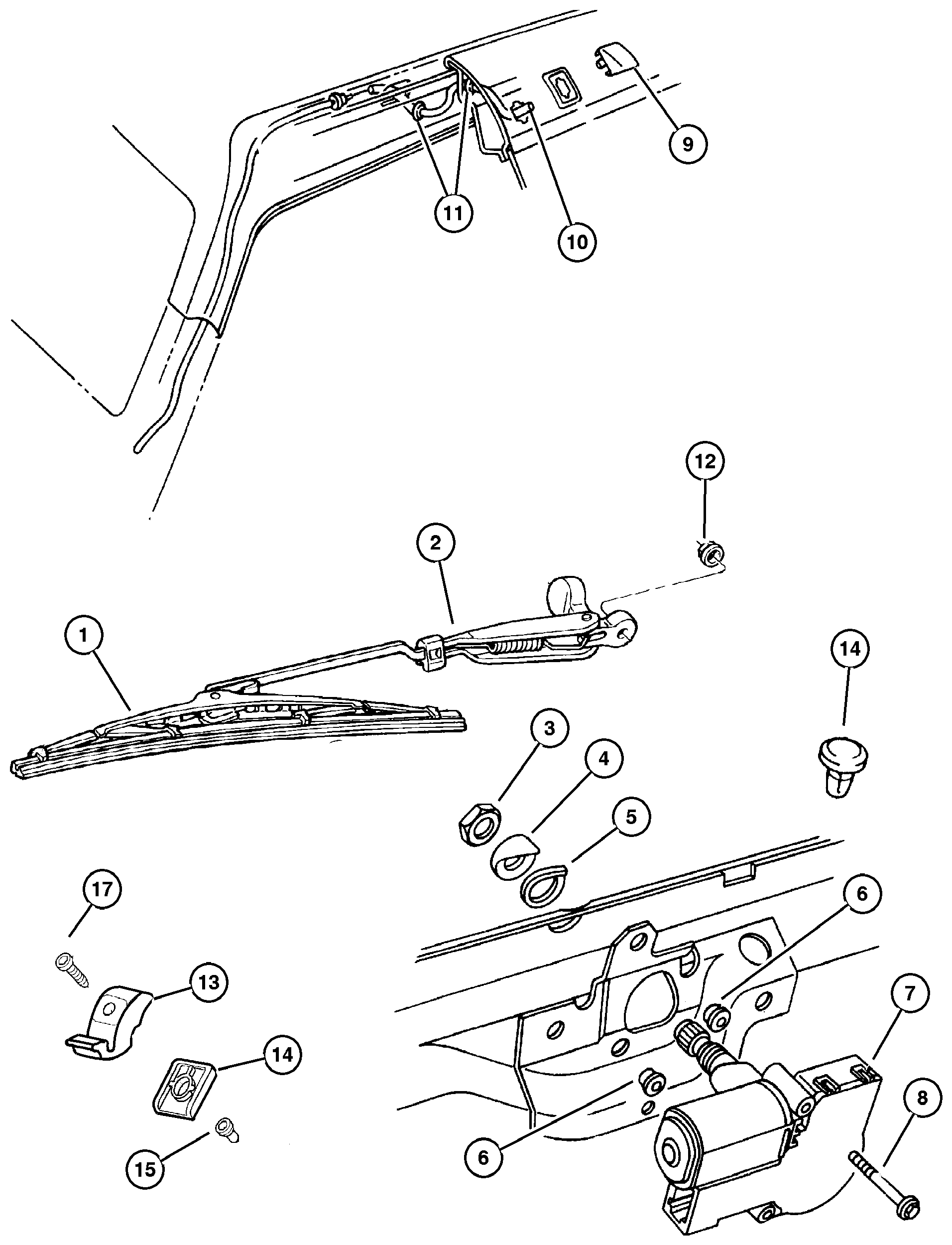 Exploded view: Rear Wipers and Washers