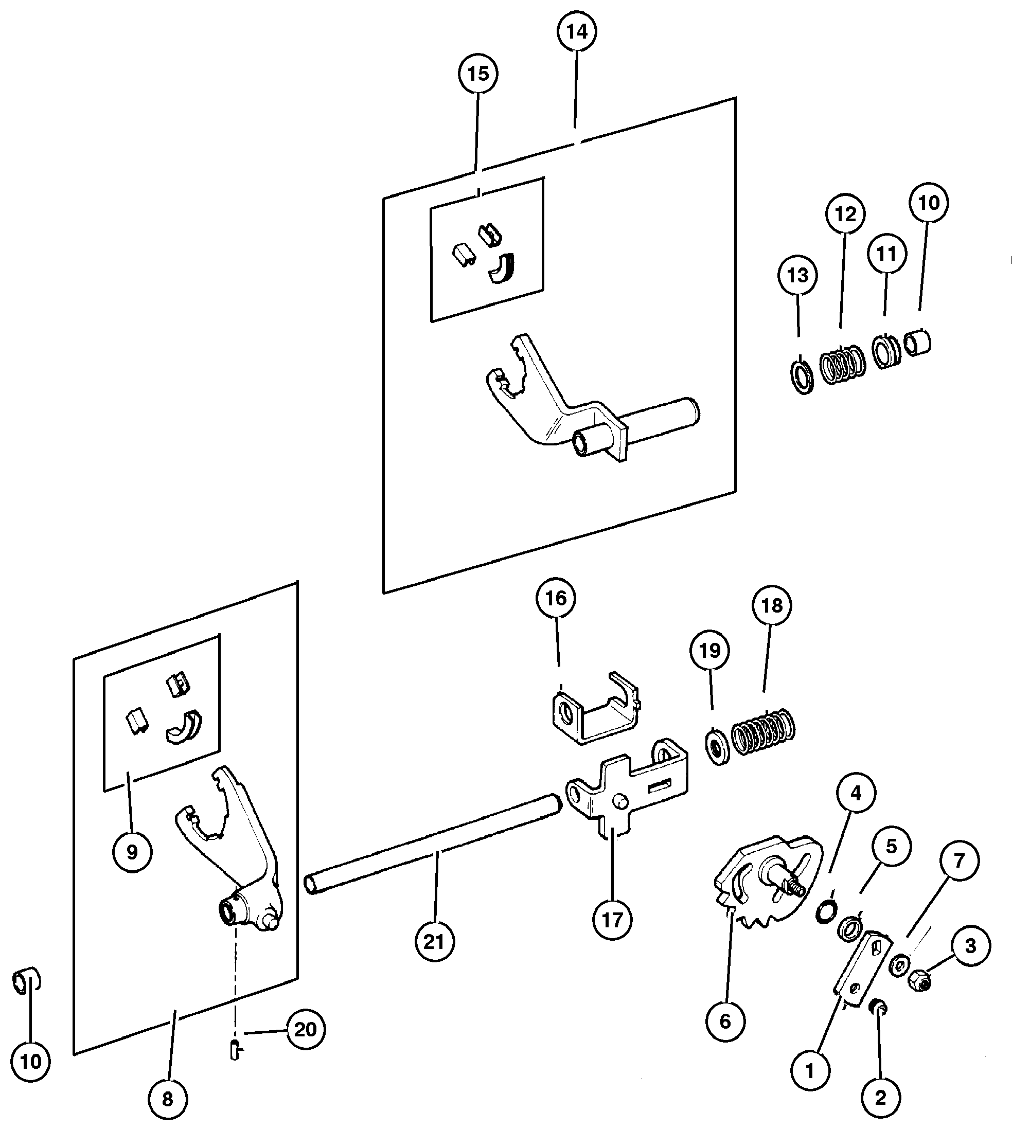 Exploded view: Forks, Rails - Shifting 242 (DHP)