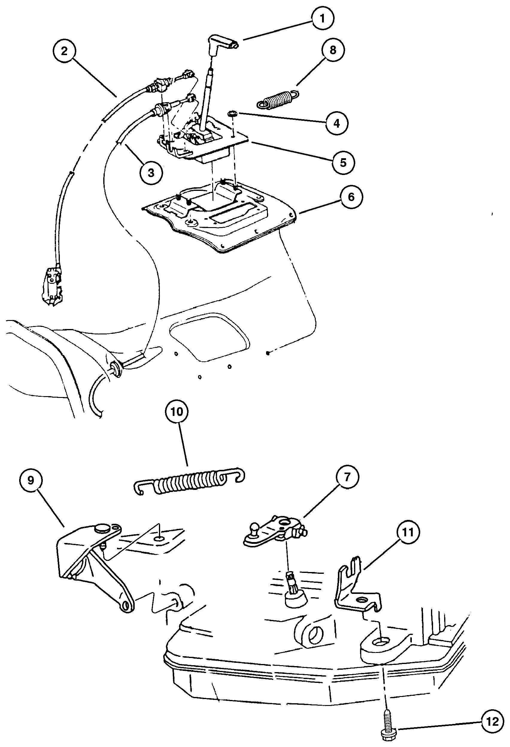 Exploded view: Controls, Gearshift 42RE (DGK)