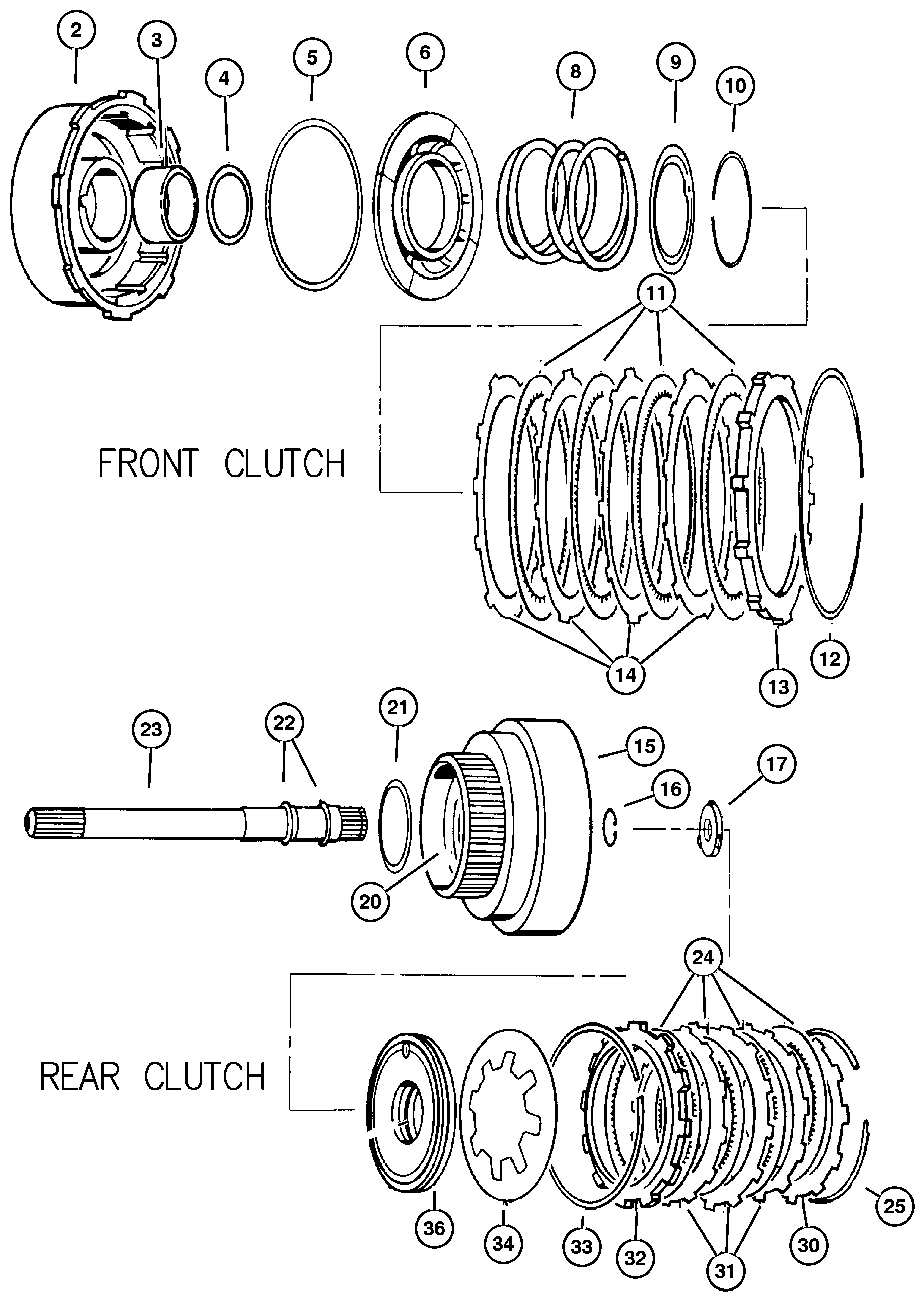 Exploded view: Clutch, Front And Rear With Gear Train 42RE (DGK)