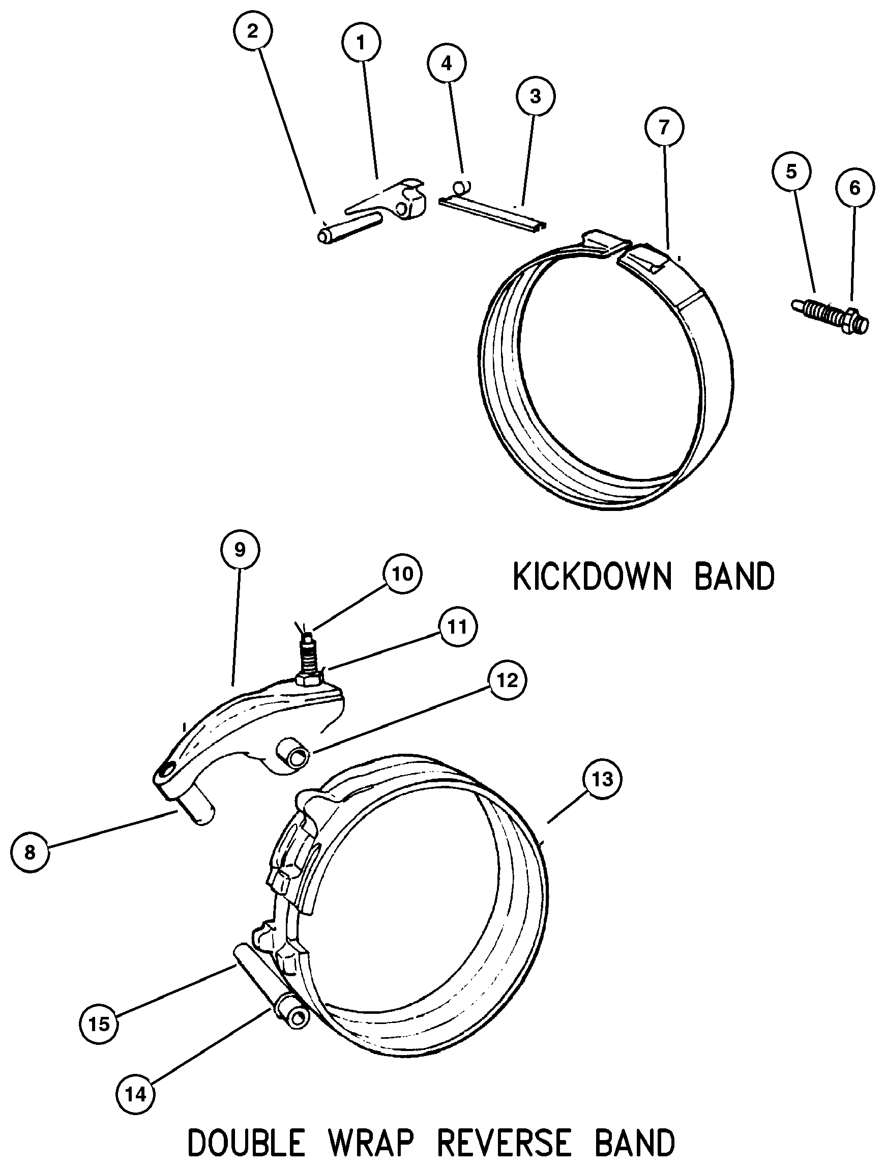Exploded view: Bands, Reverse And Kickdown With Linkage 42RE (DGK)
