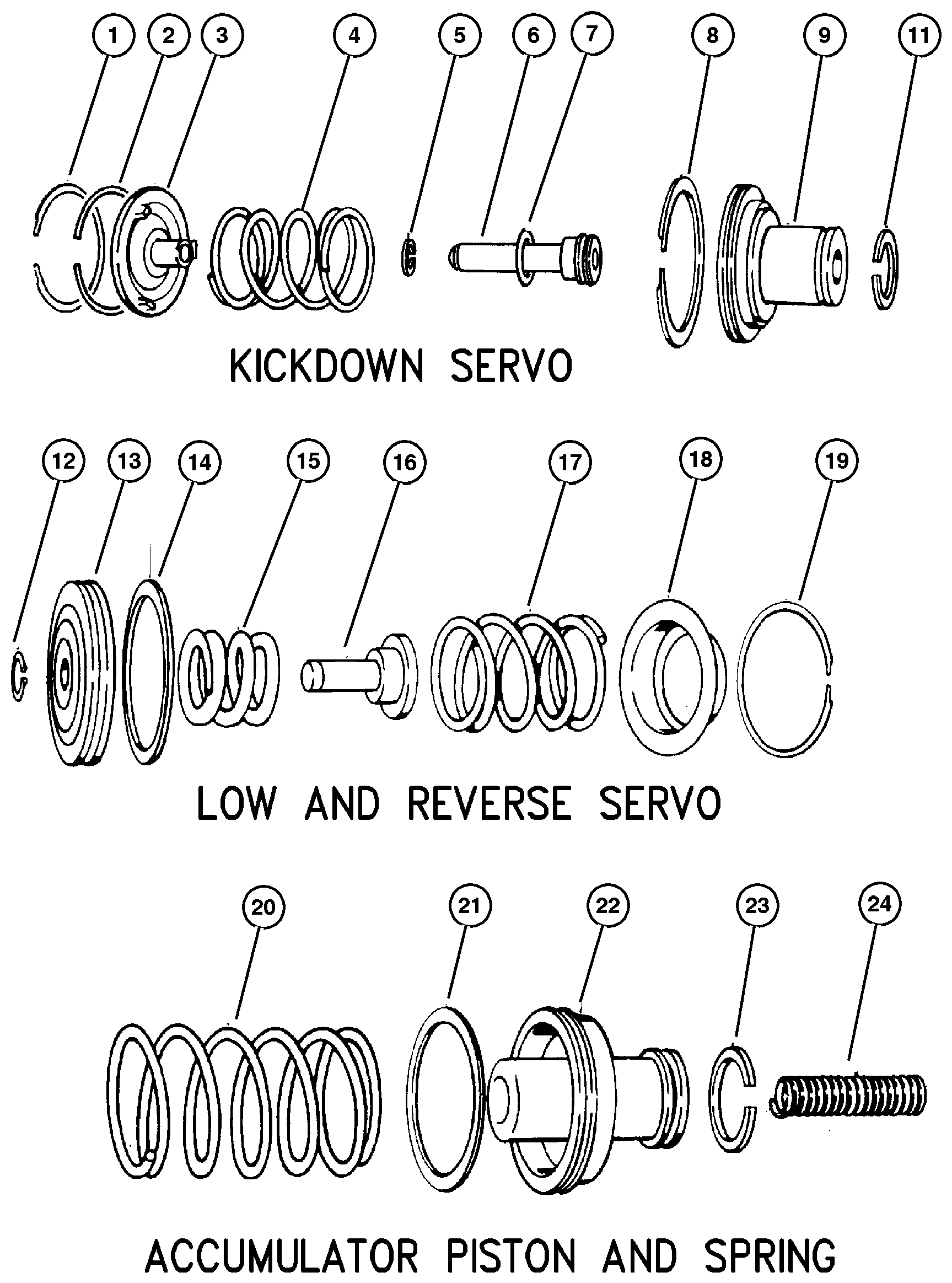 Exploded view: Servos, Accumlator Piston And Spring 42RE (DGK)