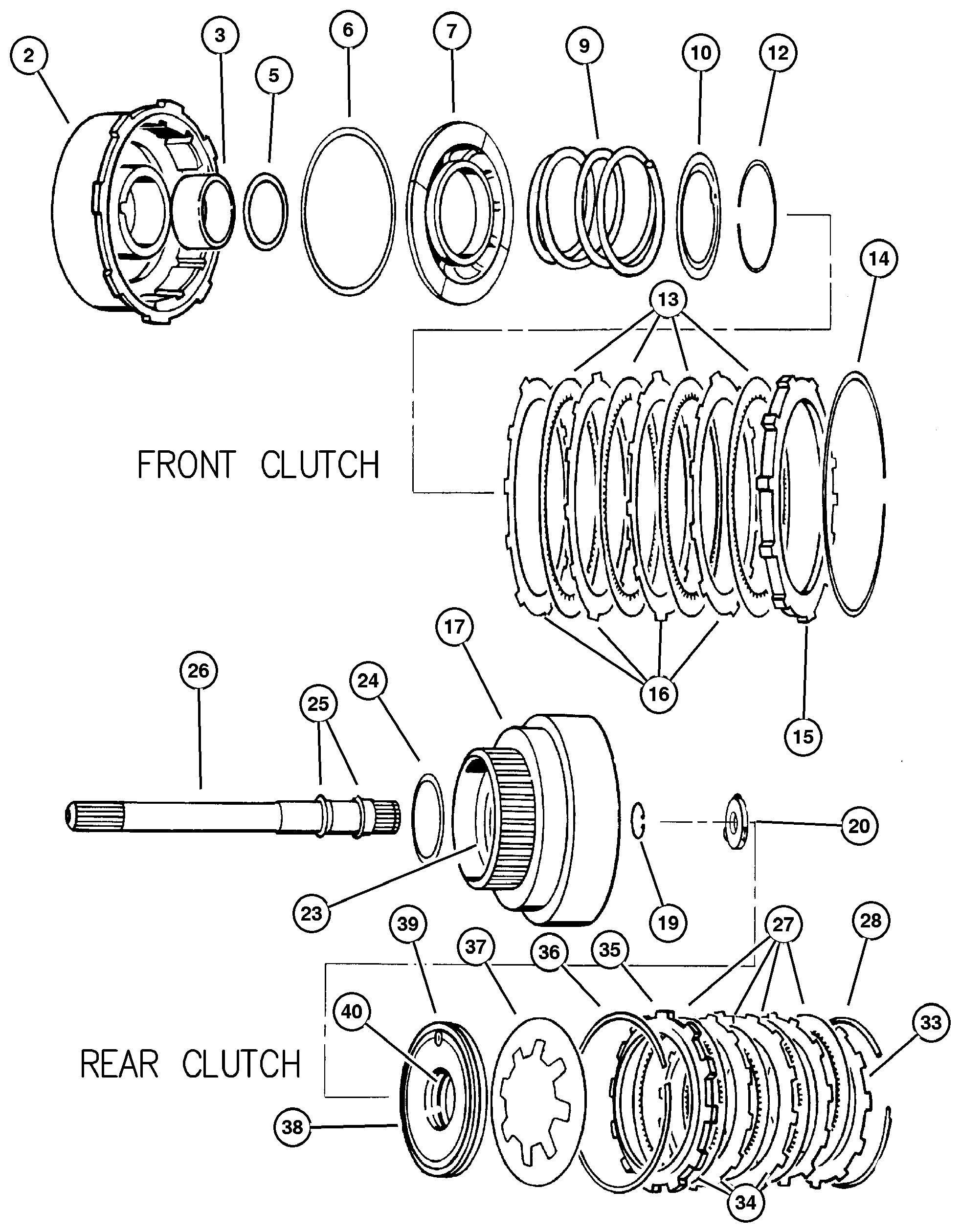 Exploded view: Clutch, Front And Rear 44RE (DGW)