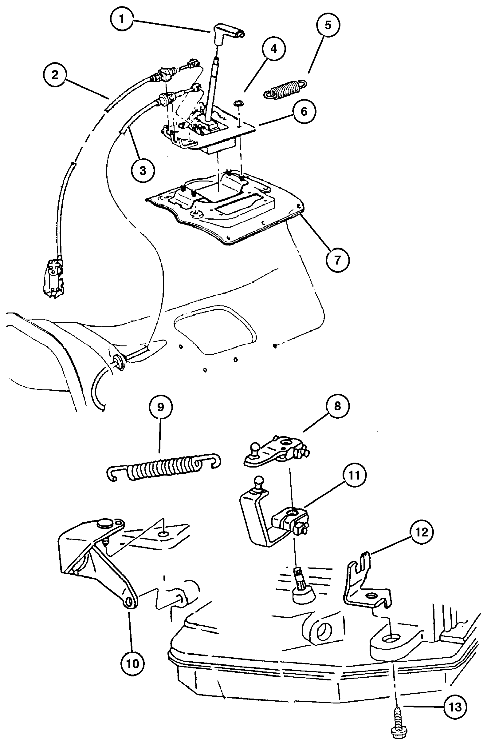 Exploded view: Controls, Gearshift, Floor Mounted, Automatic Transmission, 4 Speed, 46RE