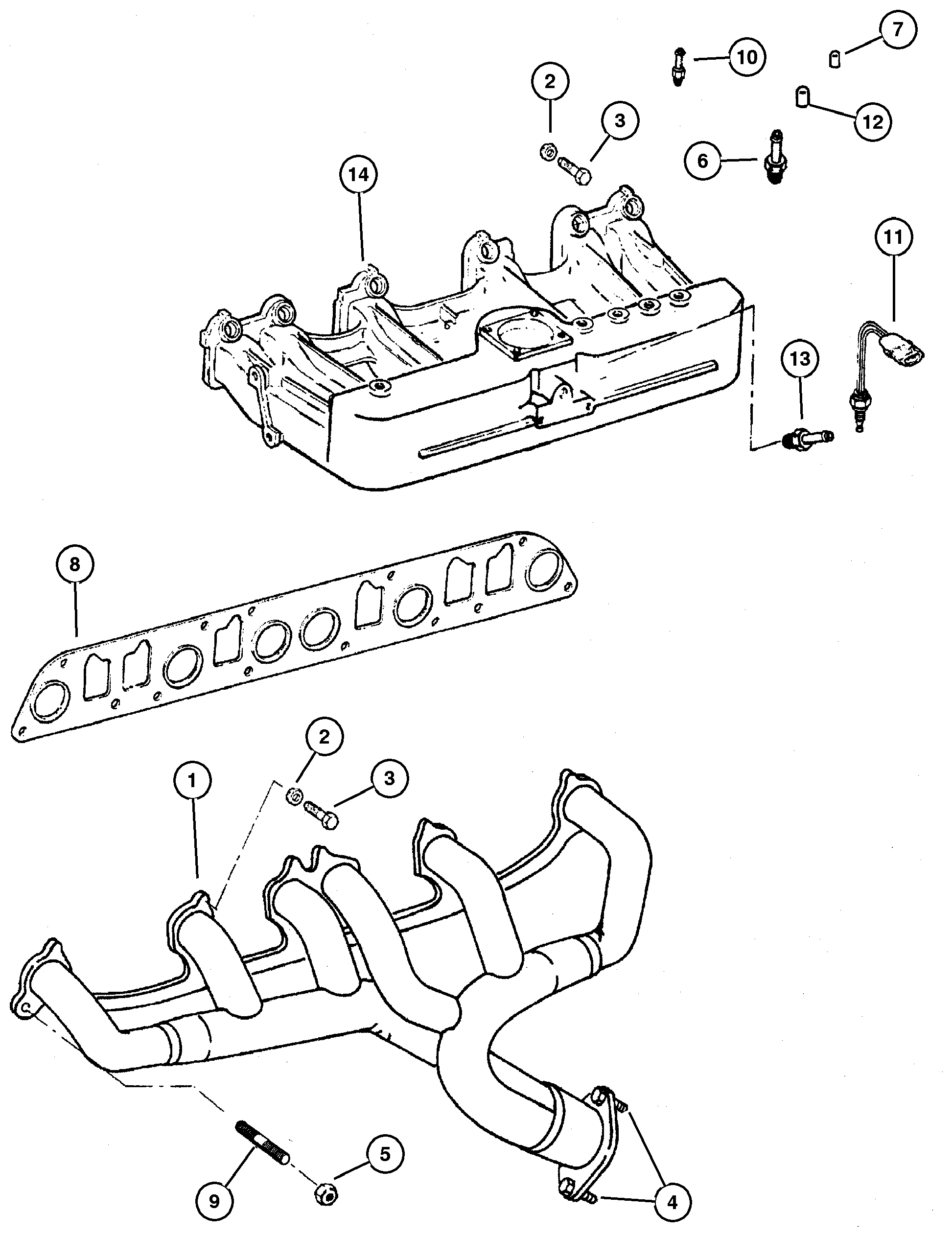 Exploded view: Manifold, Intake and Exhaust 4.0L (ERH) Engine
