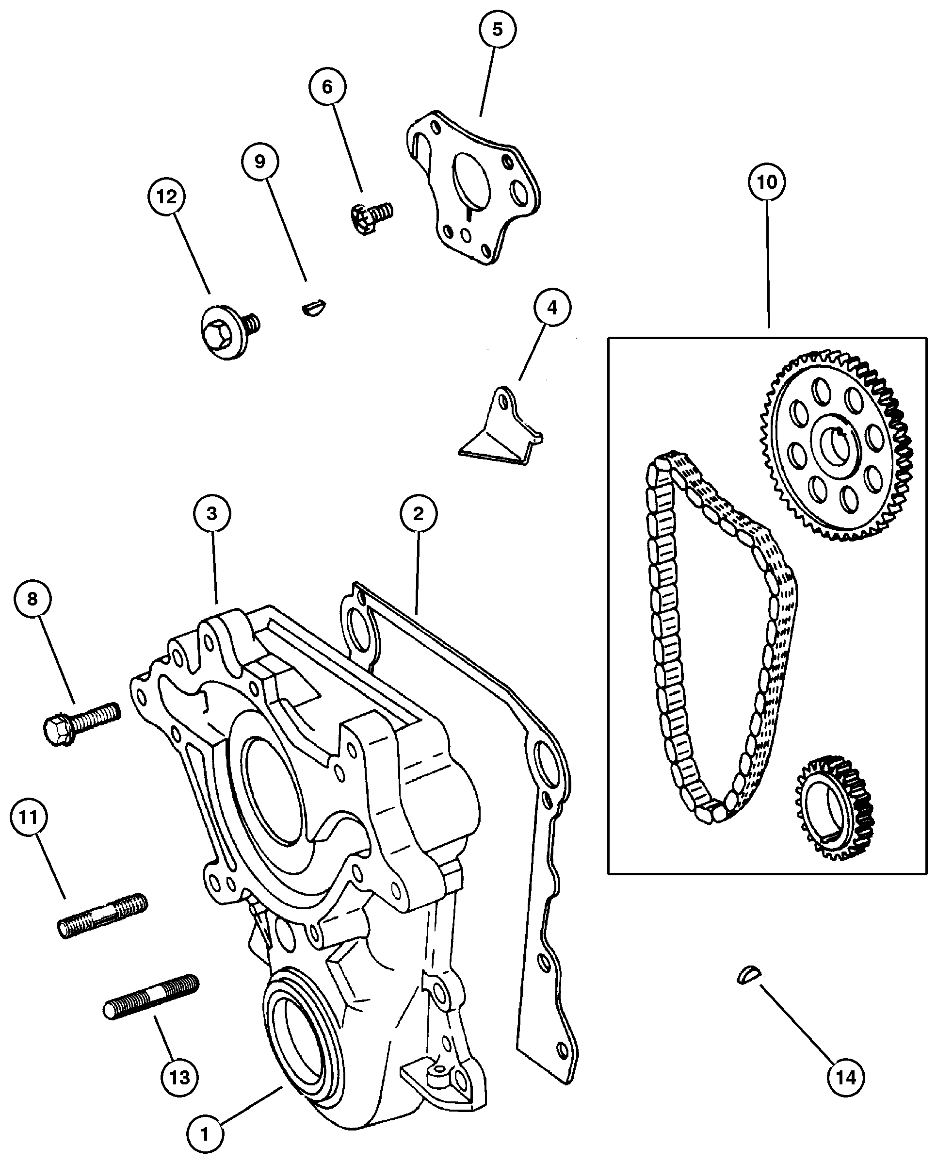 Exploded view: Timing Gear and Cover 5.2L (ELF) Engine