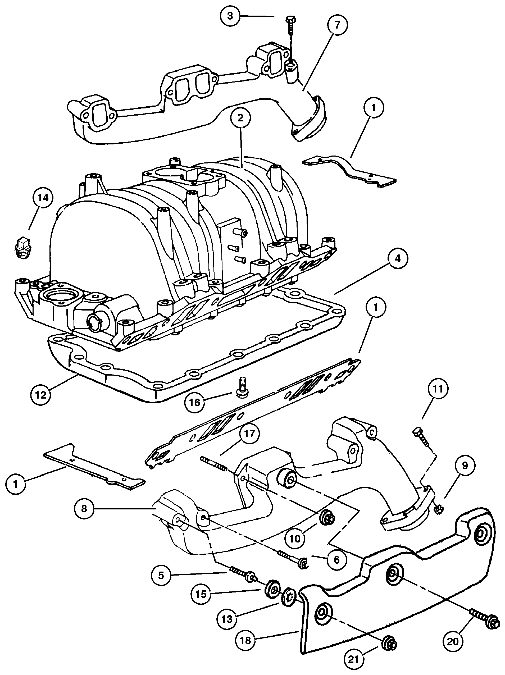 Exploded view: Manifold, Intake and Exhaust 5.9L (EML) Engine