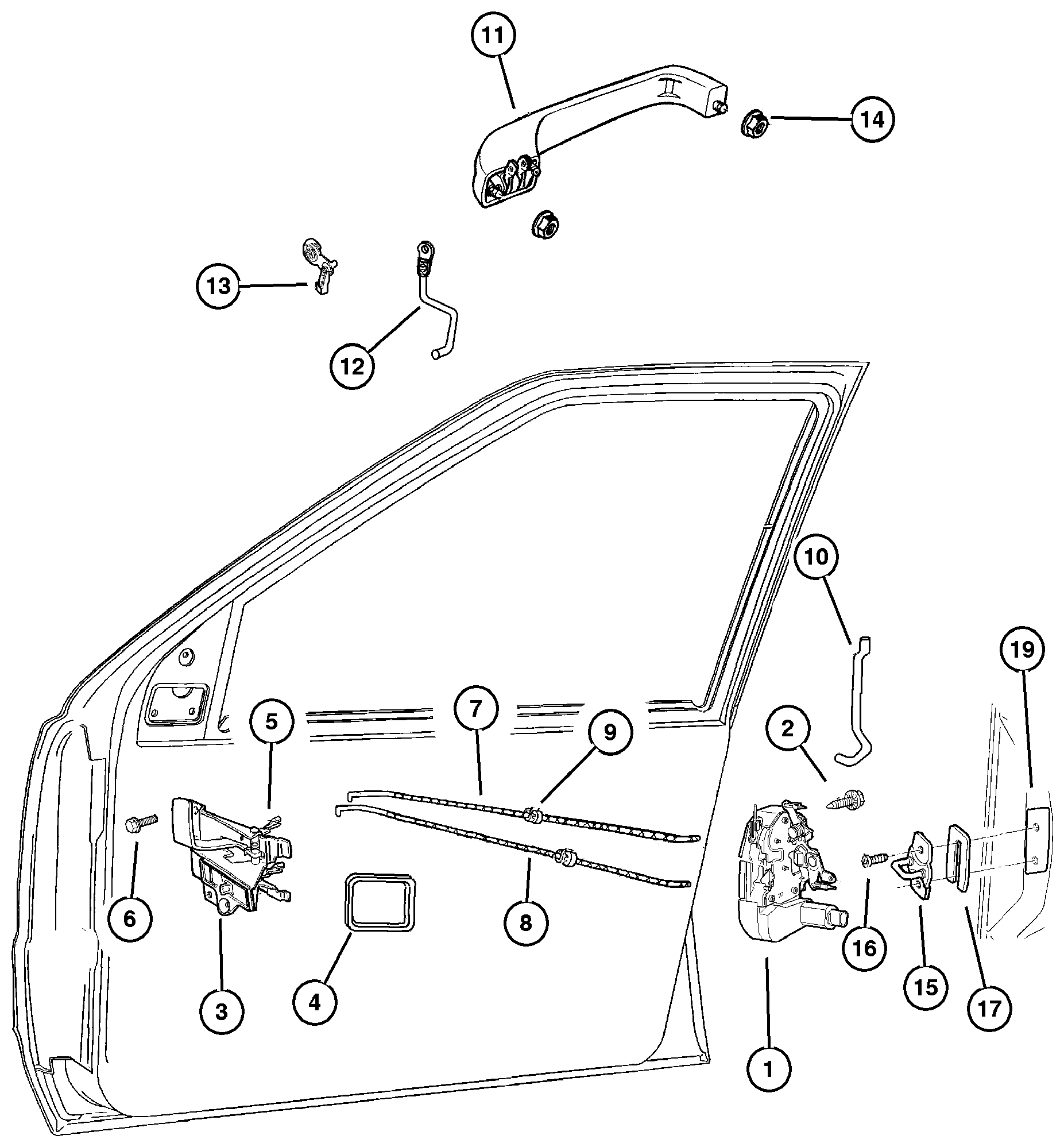 Exploded view: Door, Front Lock and Controls