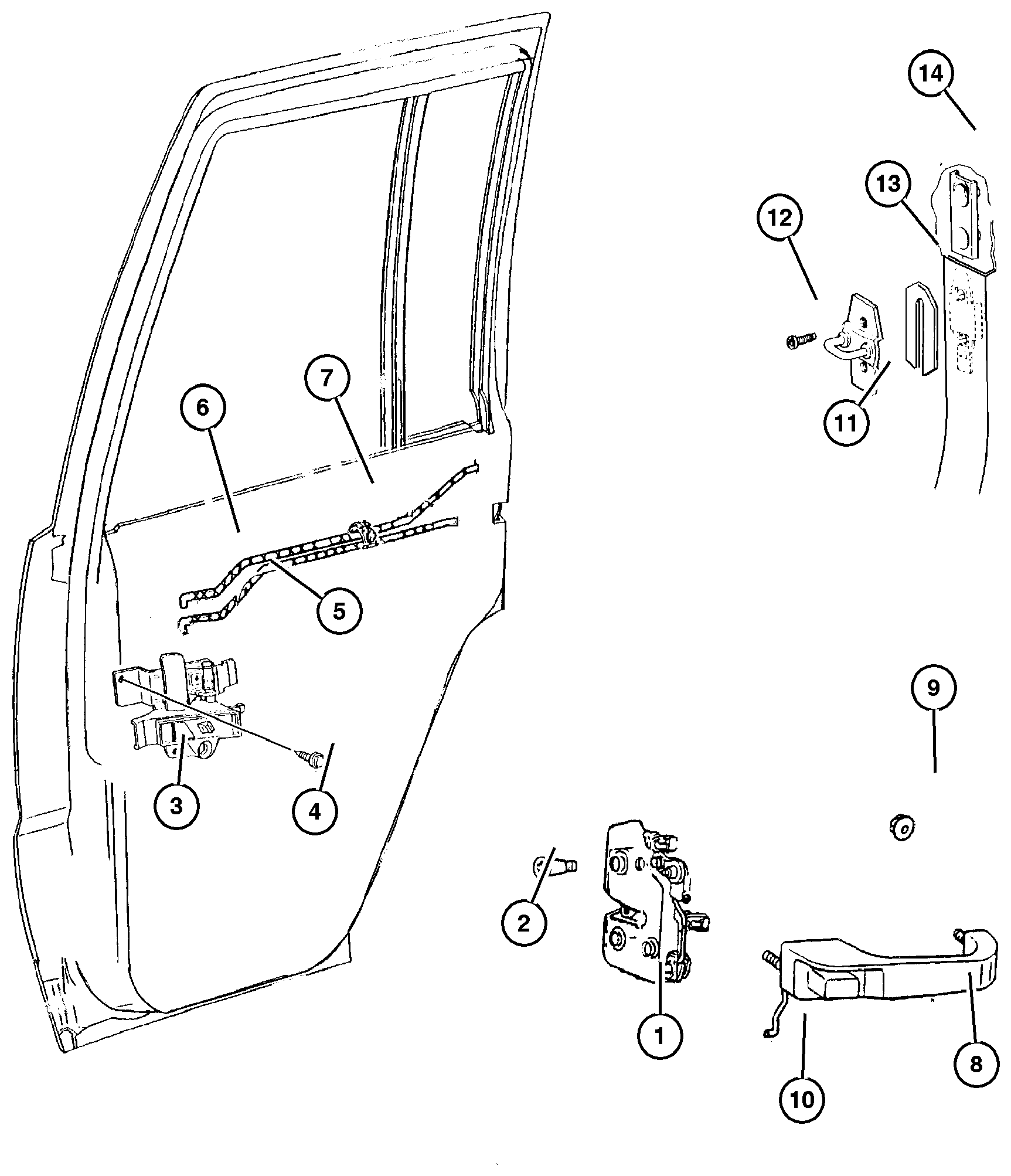 Exploded view: Door, Rear Lock and Controls