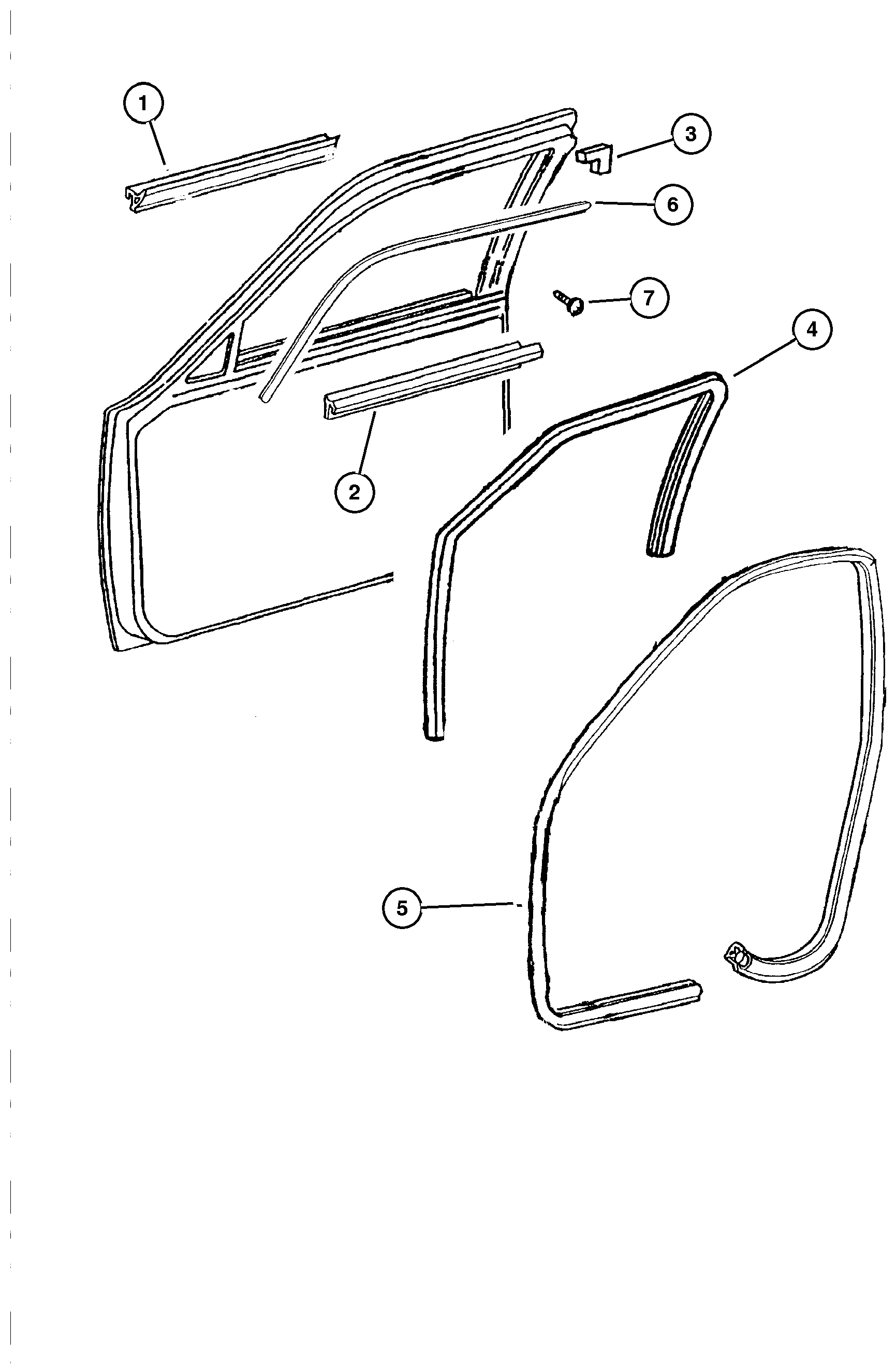Exploded view: Door, Front Weatherstrips and Seals