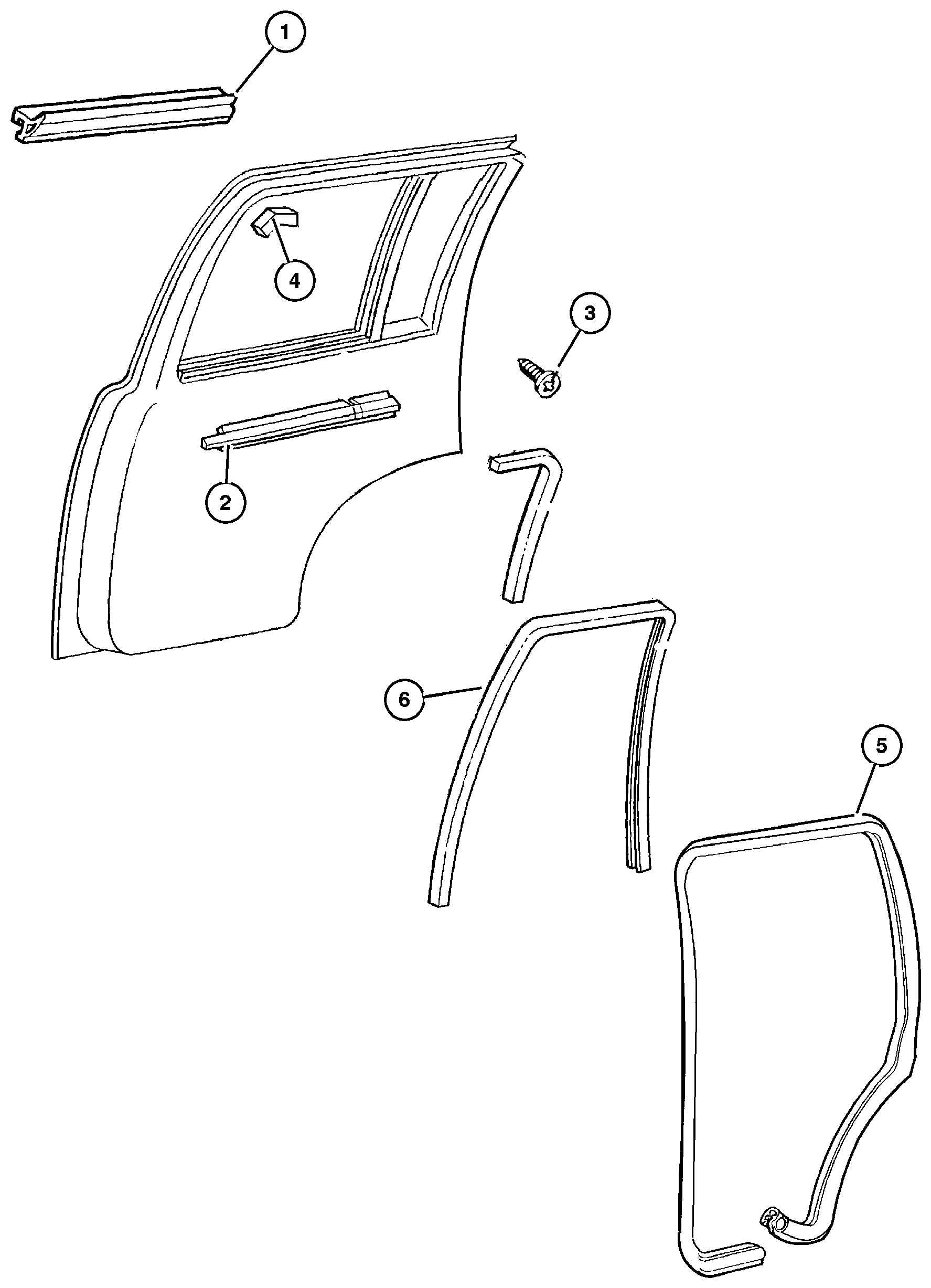 Exploded view: Door, Rear Weatherstrips and Seals