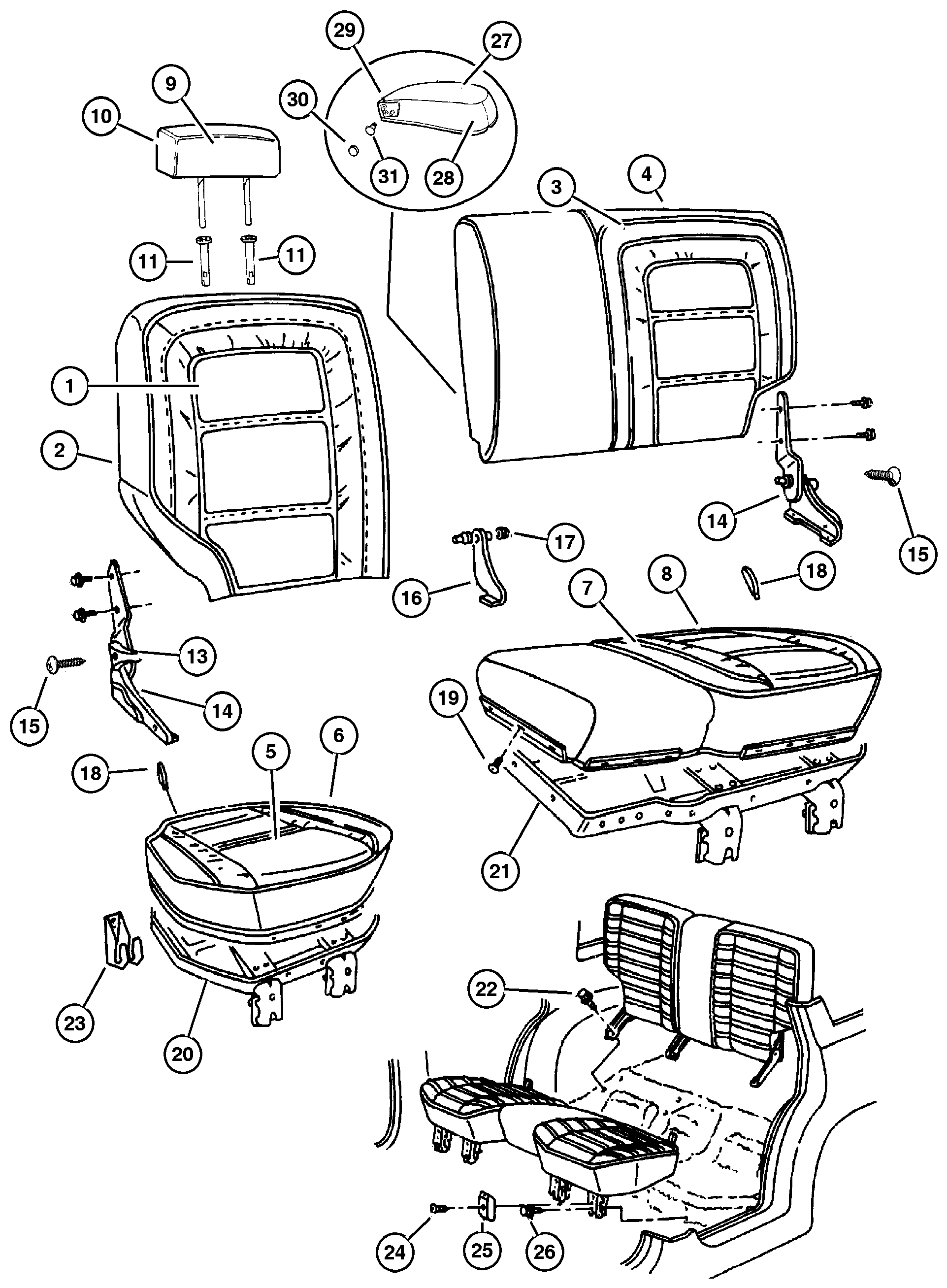 Exploded view: Rear Seat
