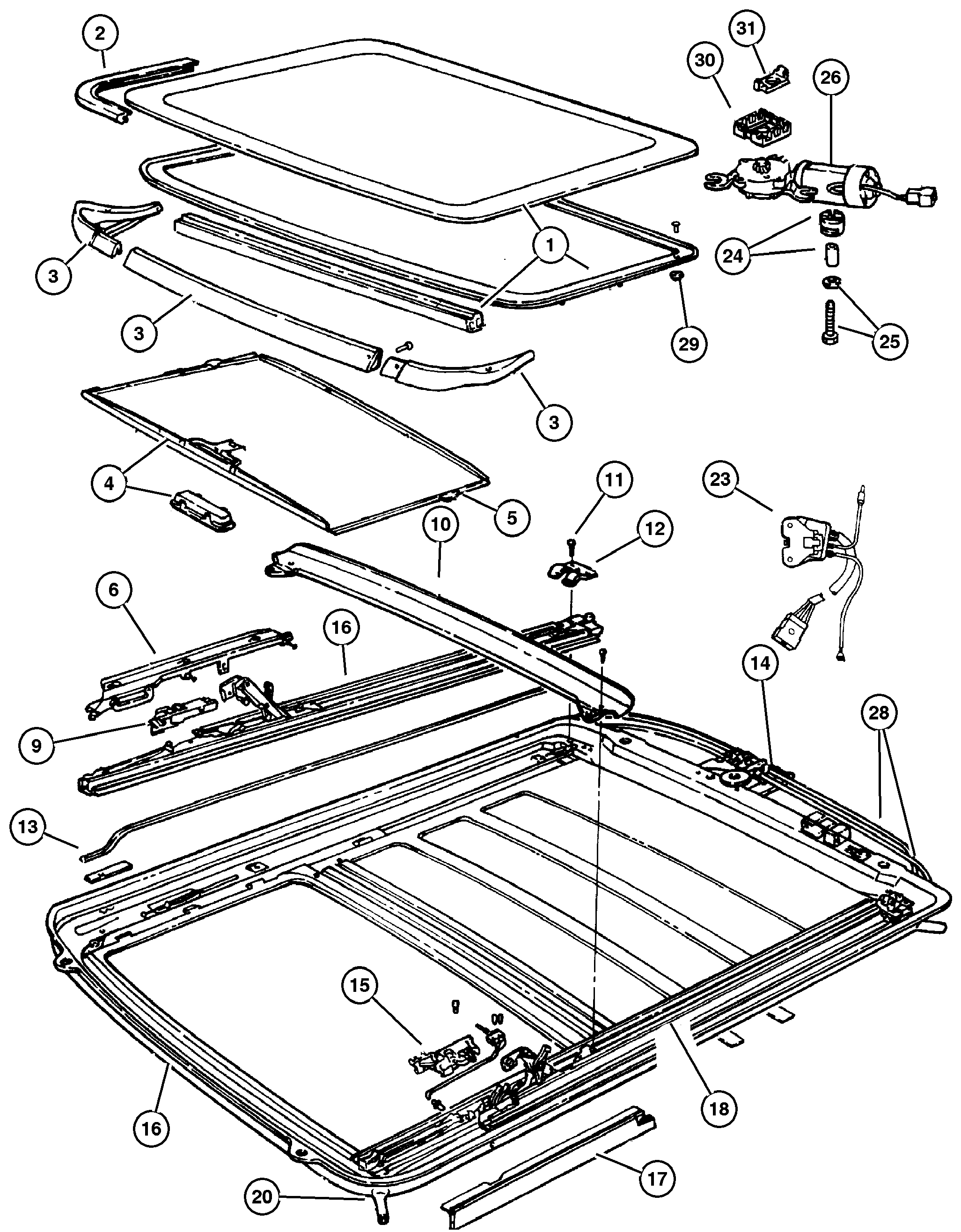 Exploded view: Sunroof, Component Parts