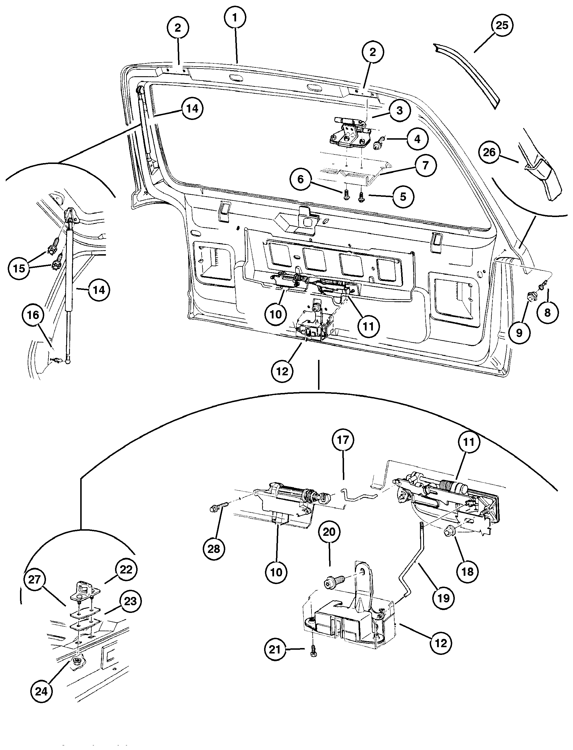 Exploded view: Lift Door, Latch And Hinges