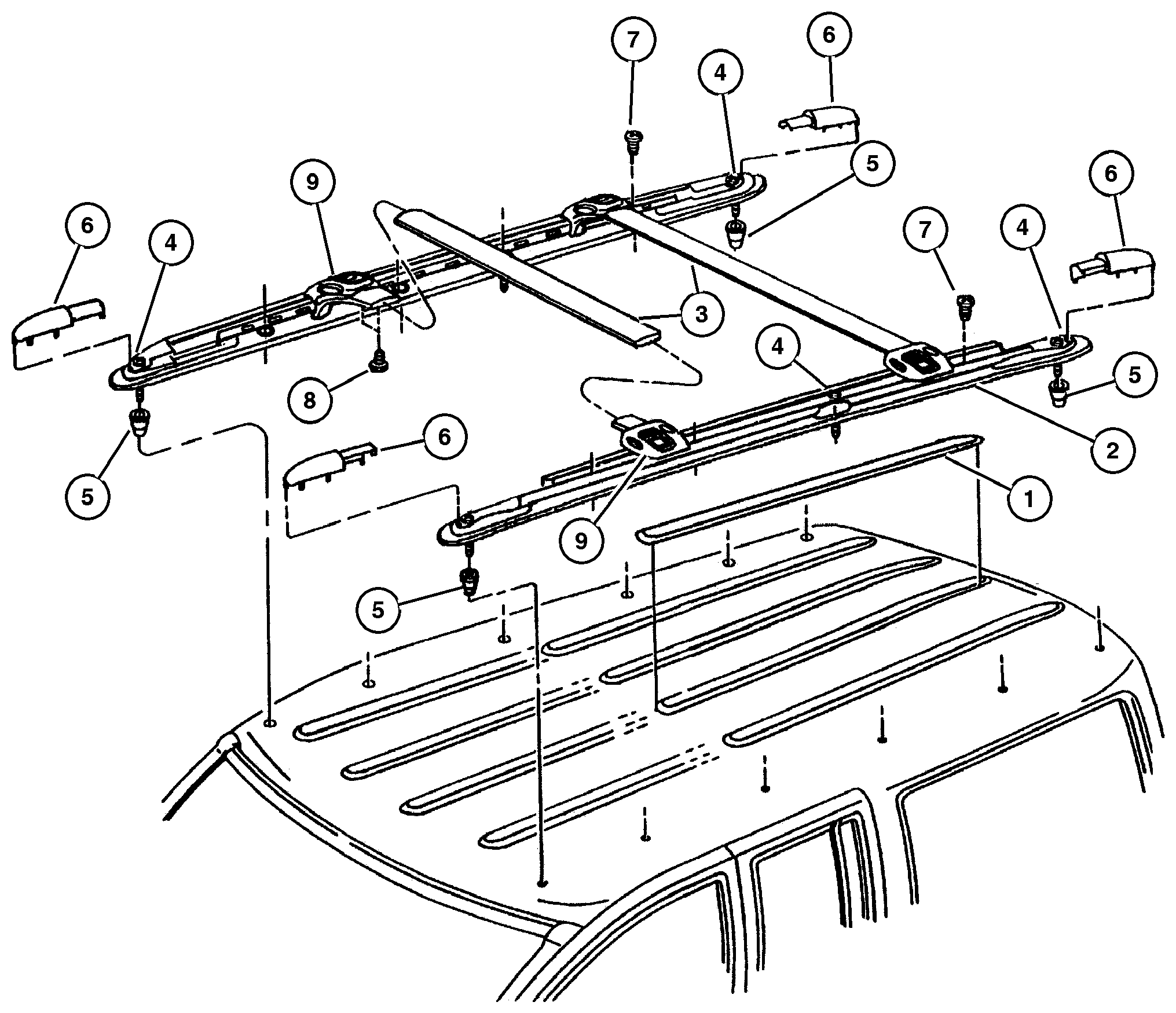 Exploded view: Roof Rack, Limited 5.9 Package