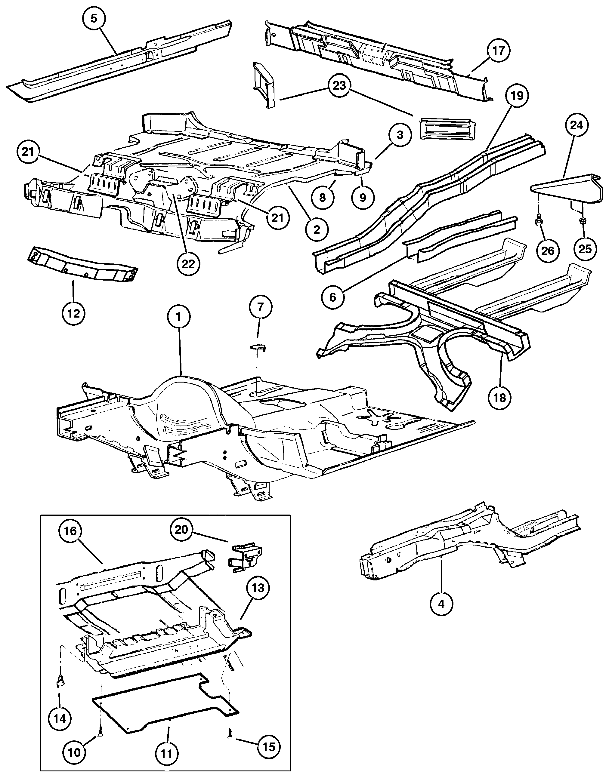 Exploded view: Pans, Floor