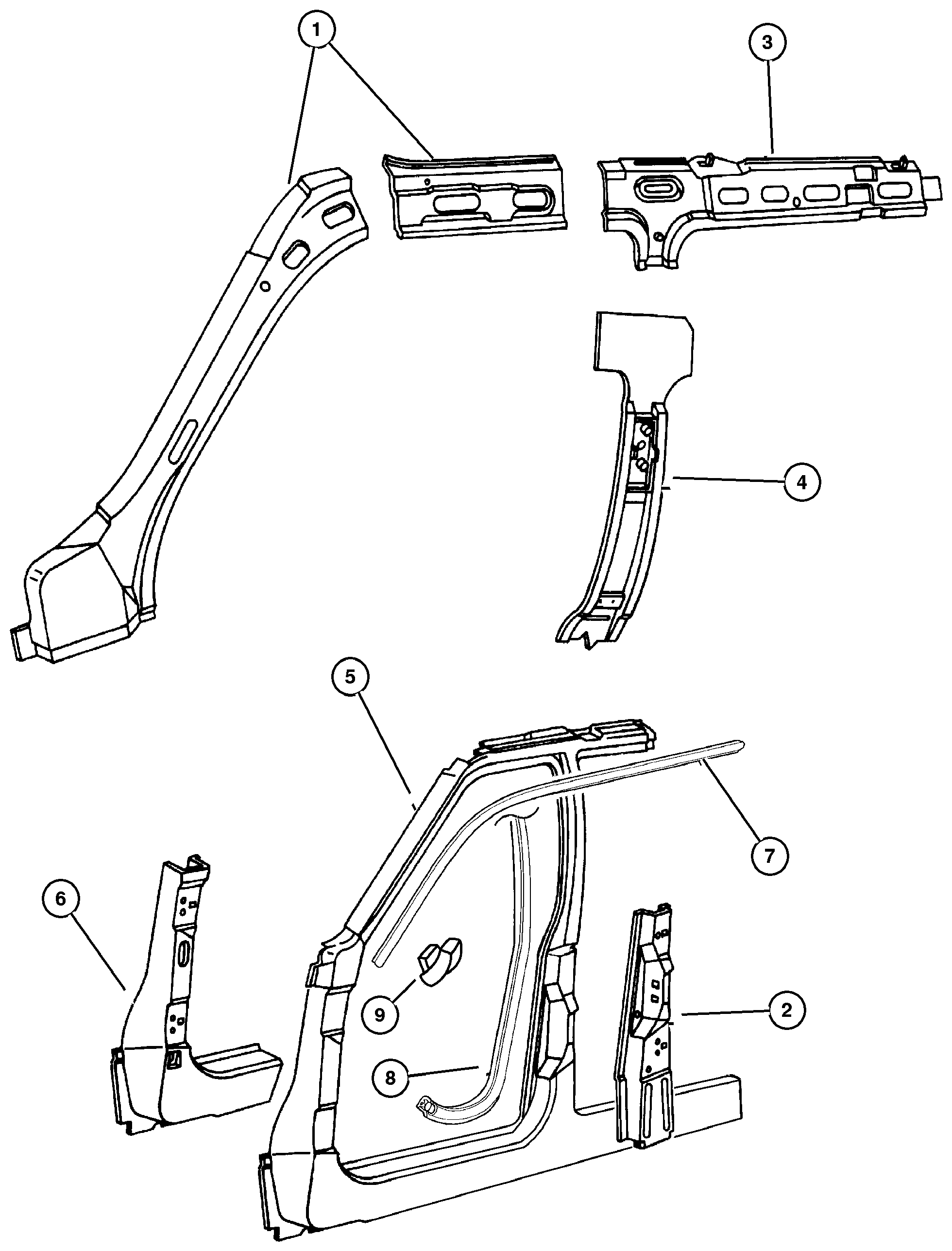 Exploded view: Panels, Body Side