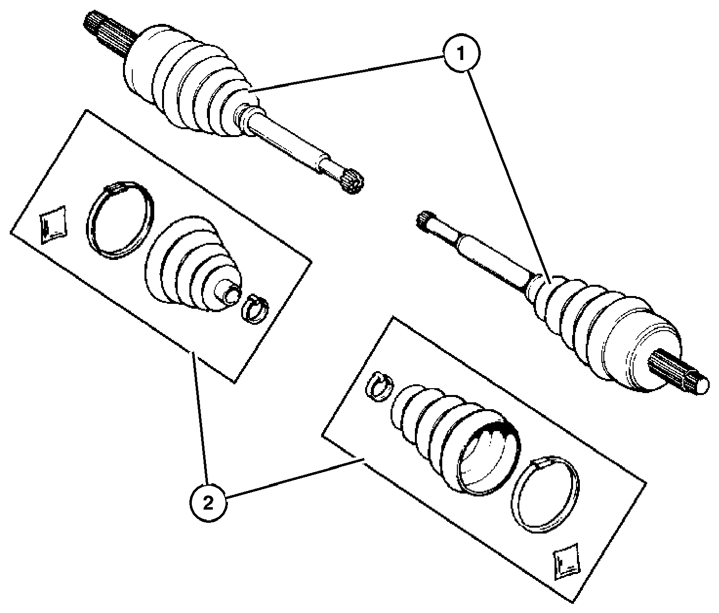 Exploded view: Shafts,Front Axle