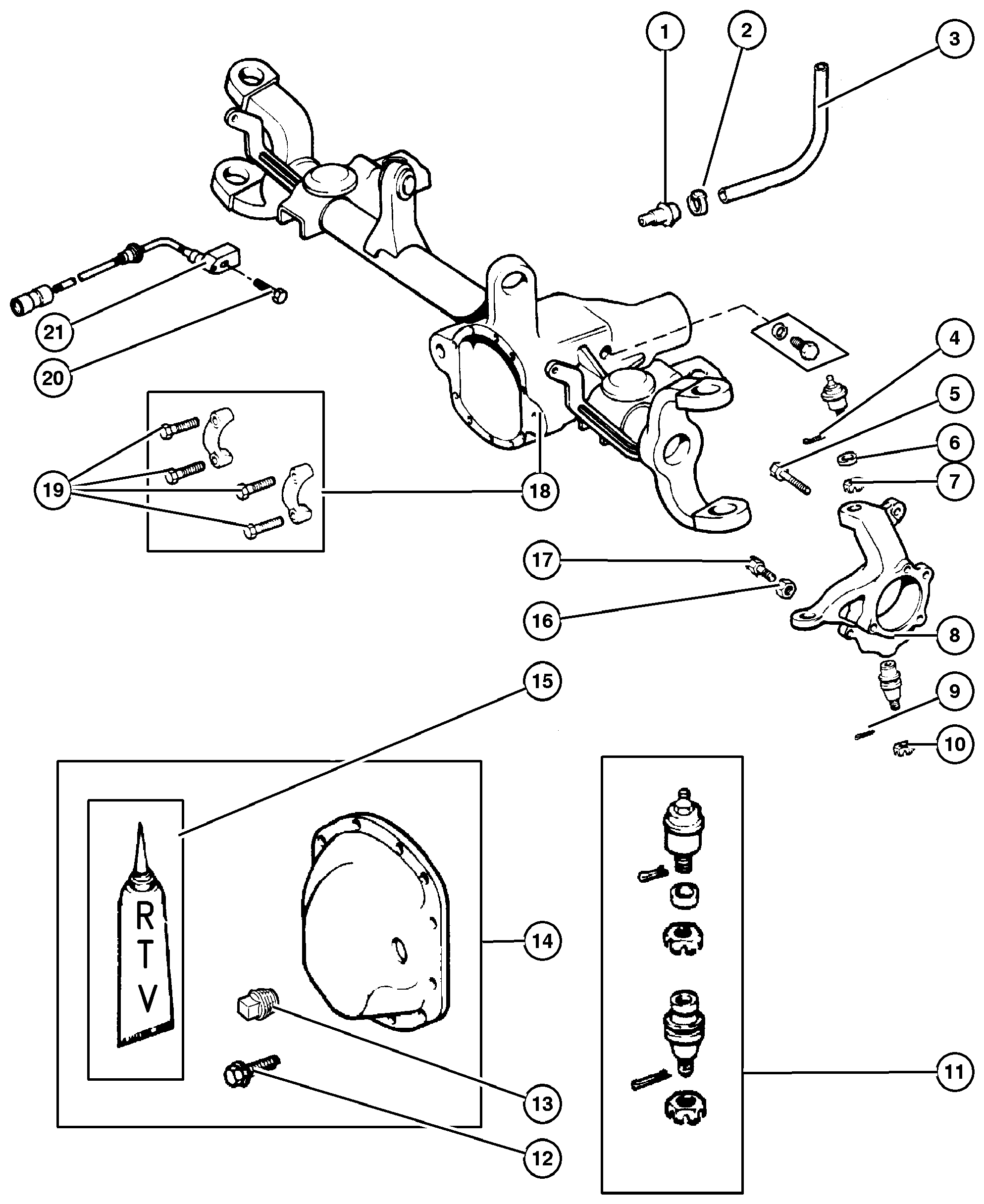 Exploded view: Housing,Front Axle 4 Wheel Drive