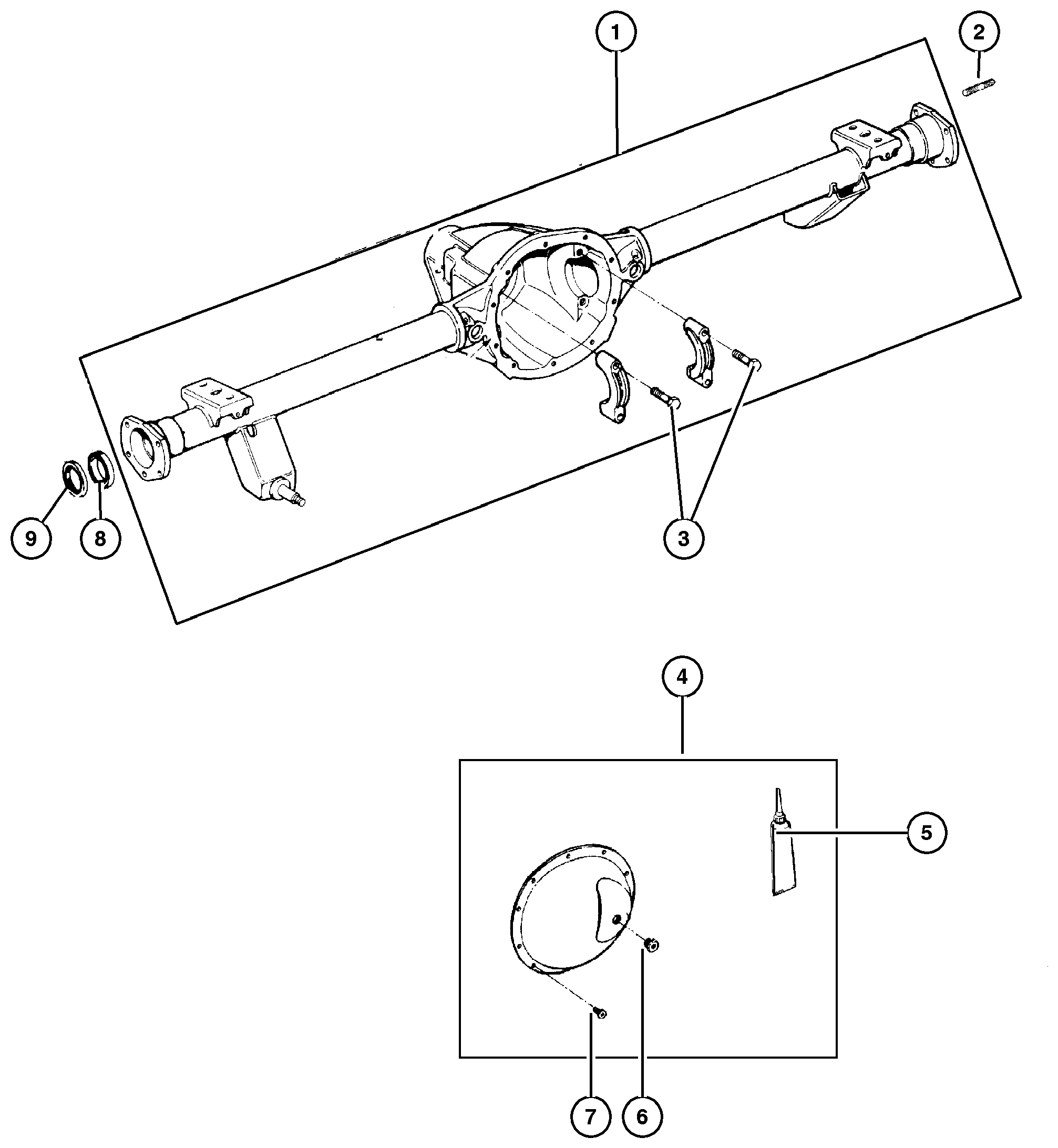 Exploded view: Housing,Rear Axle,Dana 44/226MM [DRK]